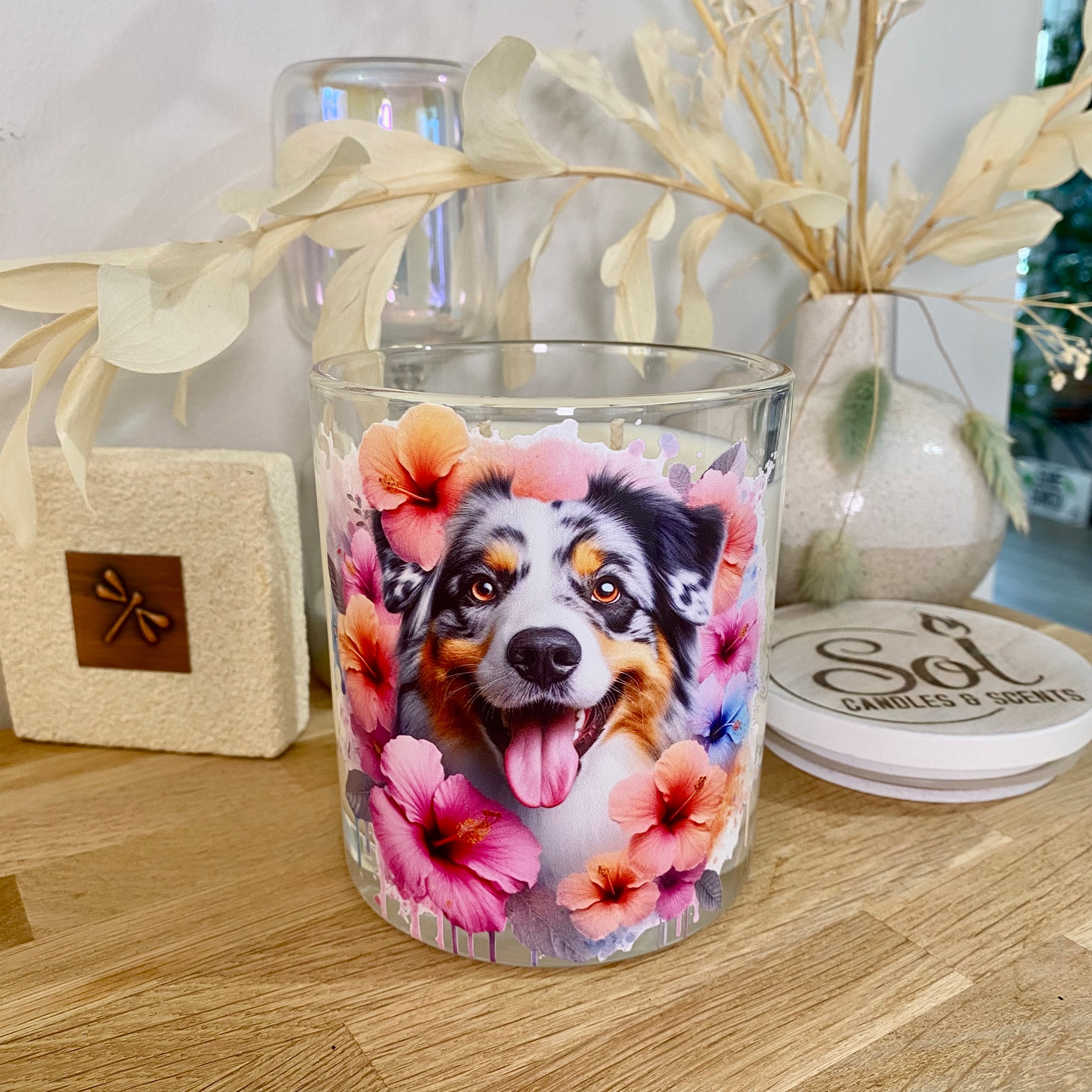 Australian Shepherd Blue Merle Smiling Xlarge Candle_Sol Candles & Scents