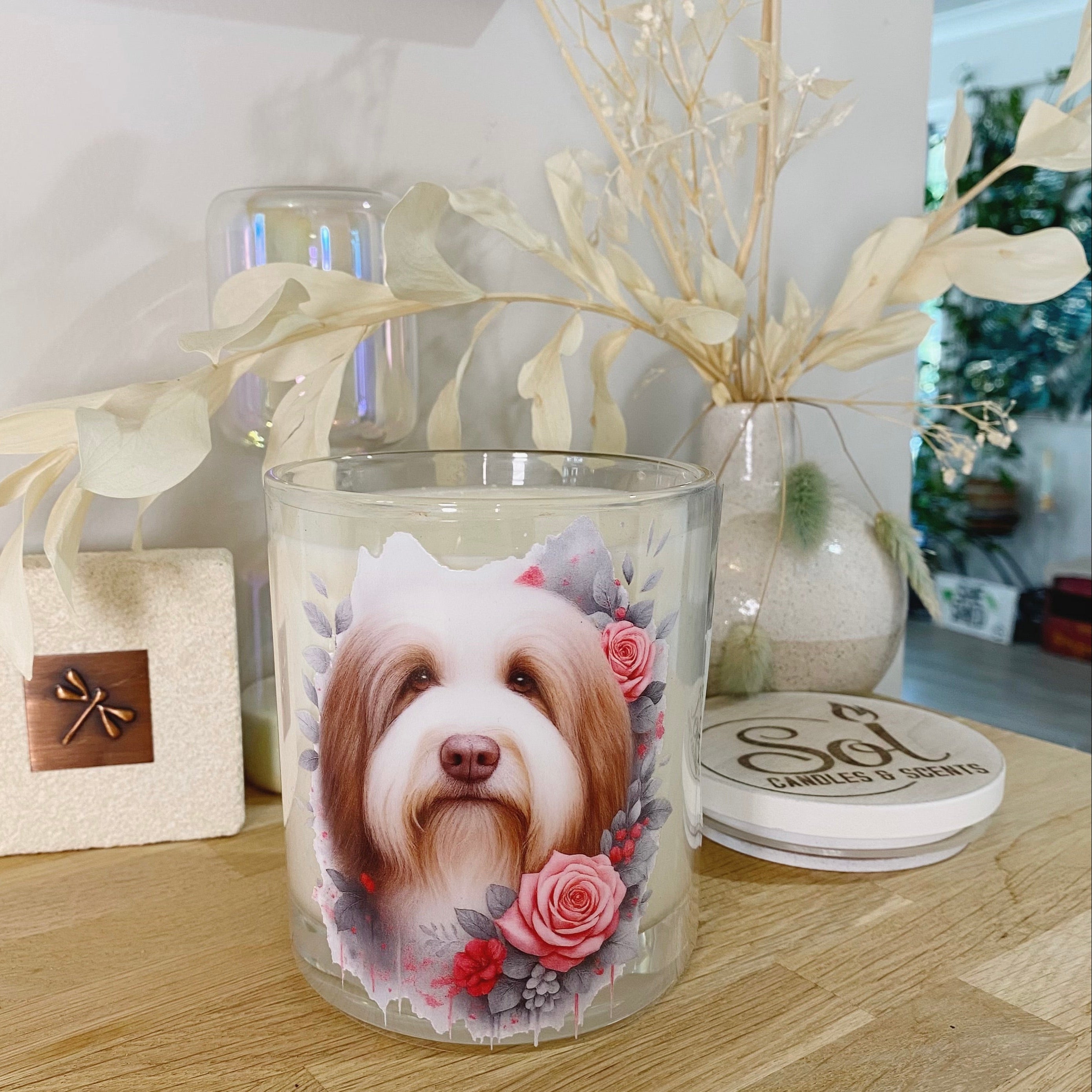 Bearded Collie Roses Xlarge Candle_Sol Candles & Scents