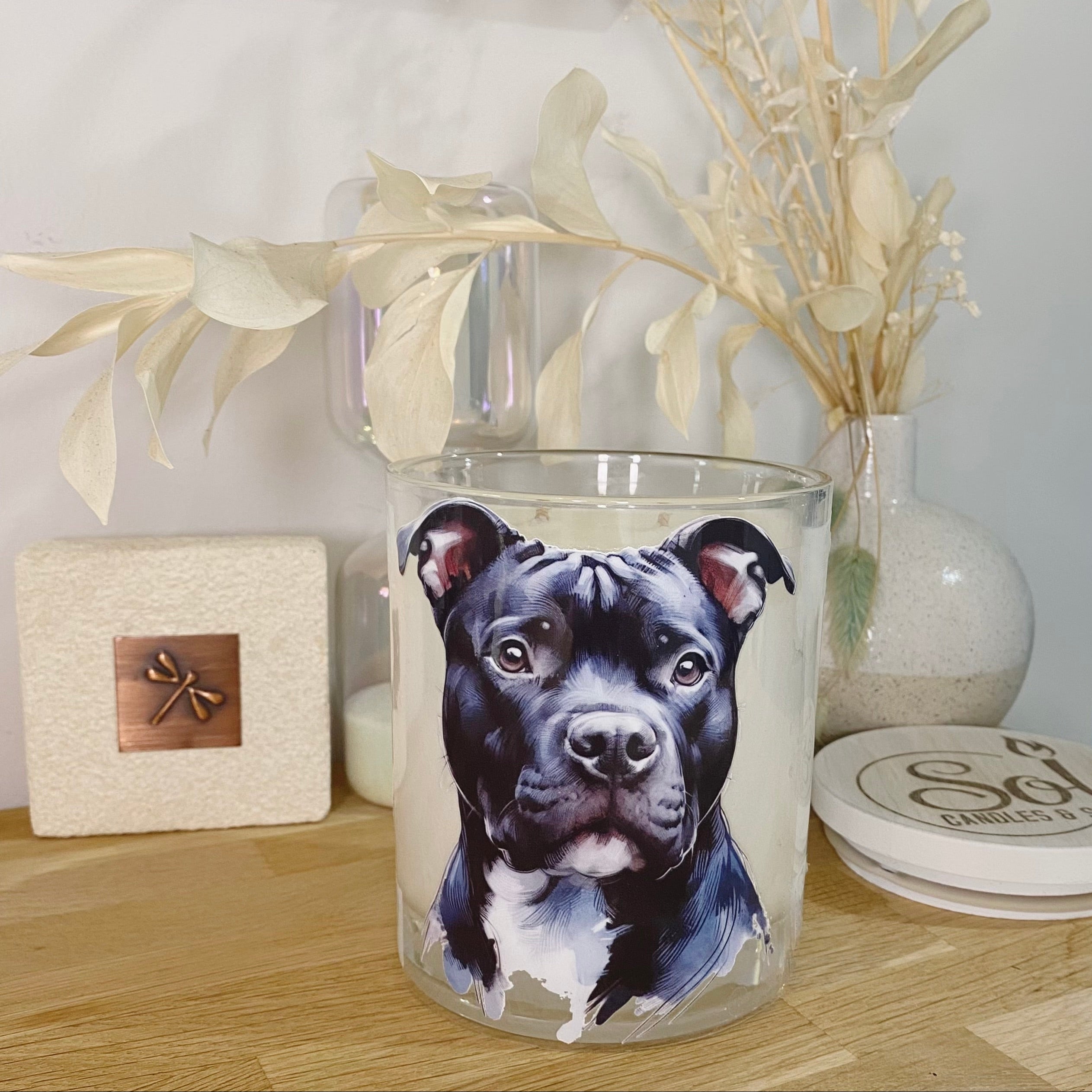 Black Staffy Dog Candle_Sol Candles & Scents