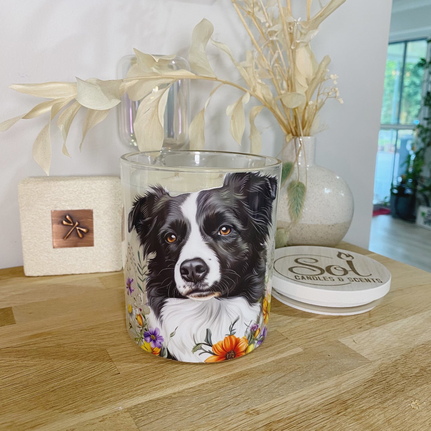 Border Collie Floral Dog Candle_Sol Candles & Scents
