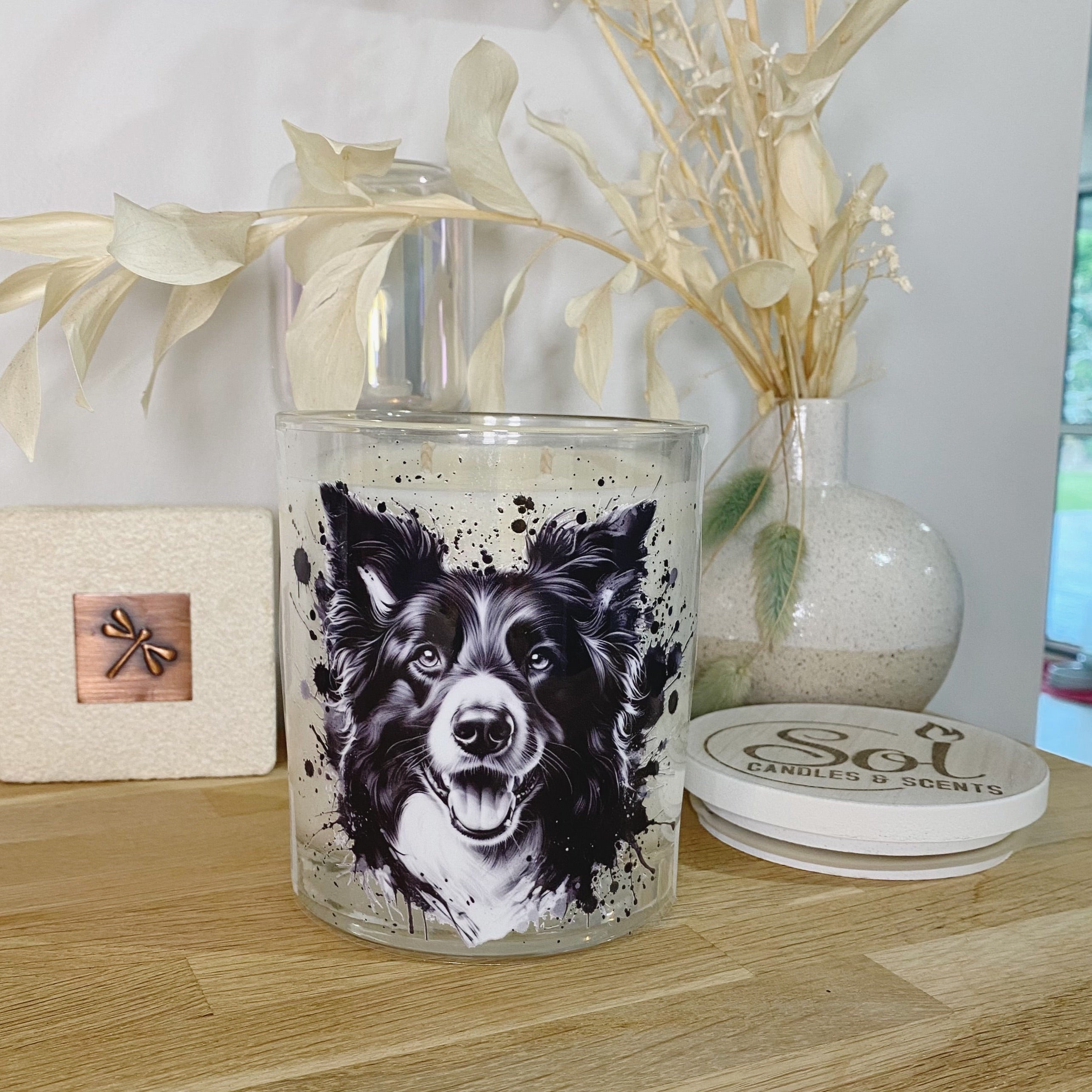 Border Collie Ink Splash Dog Candle_Sol Candles & Scents