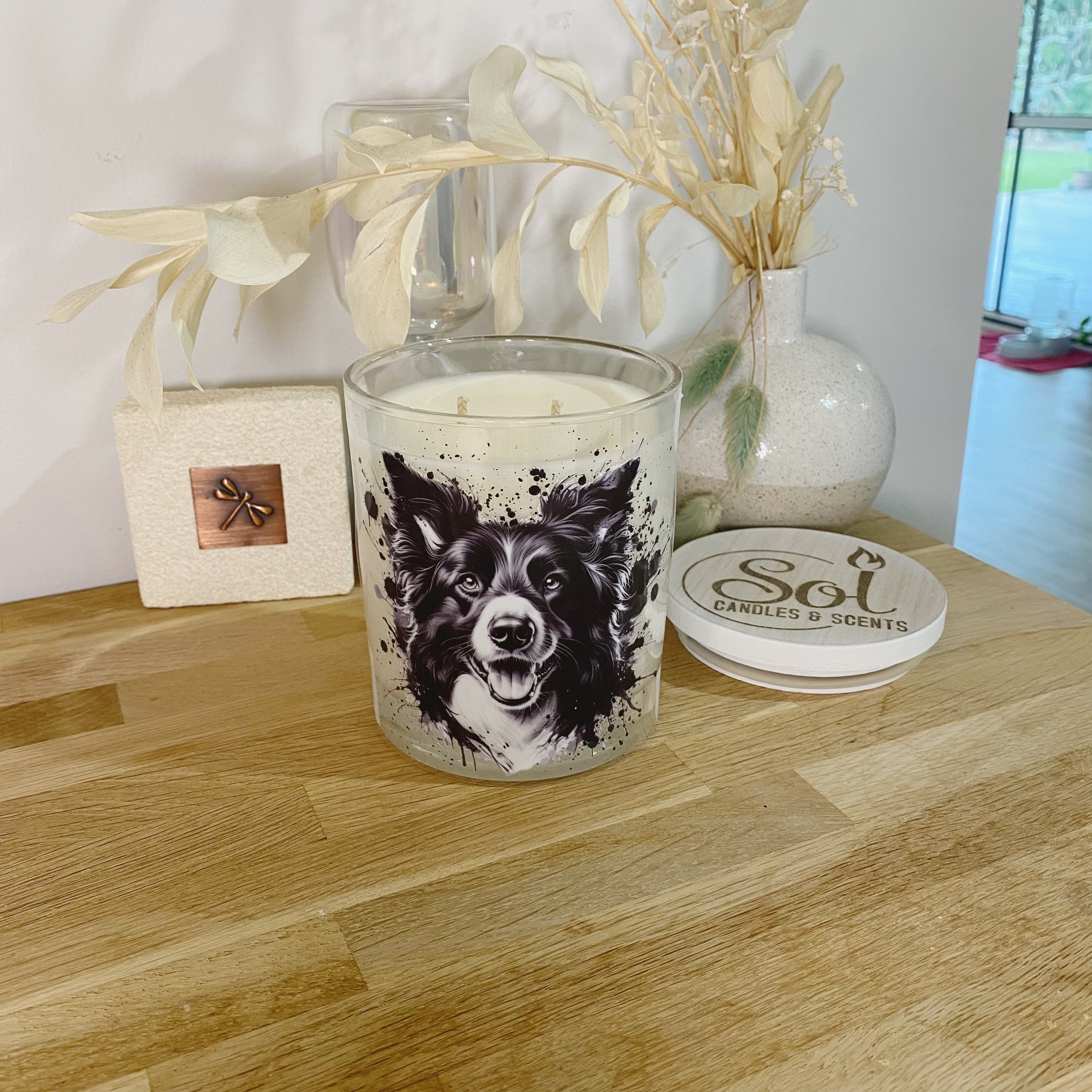 Border Collie Ink Splash Xlarge Candle
