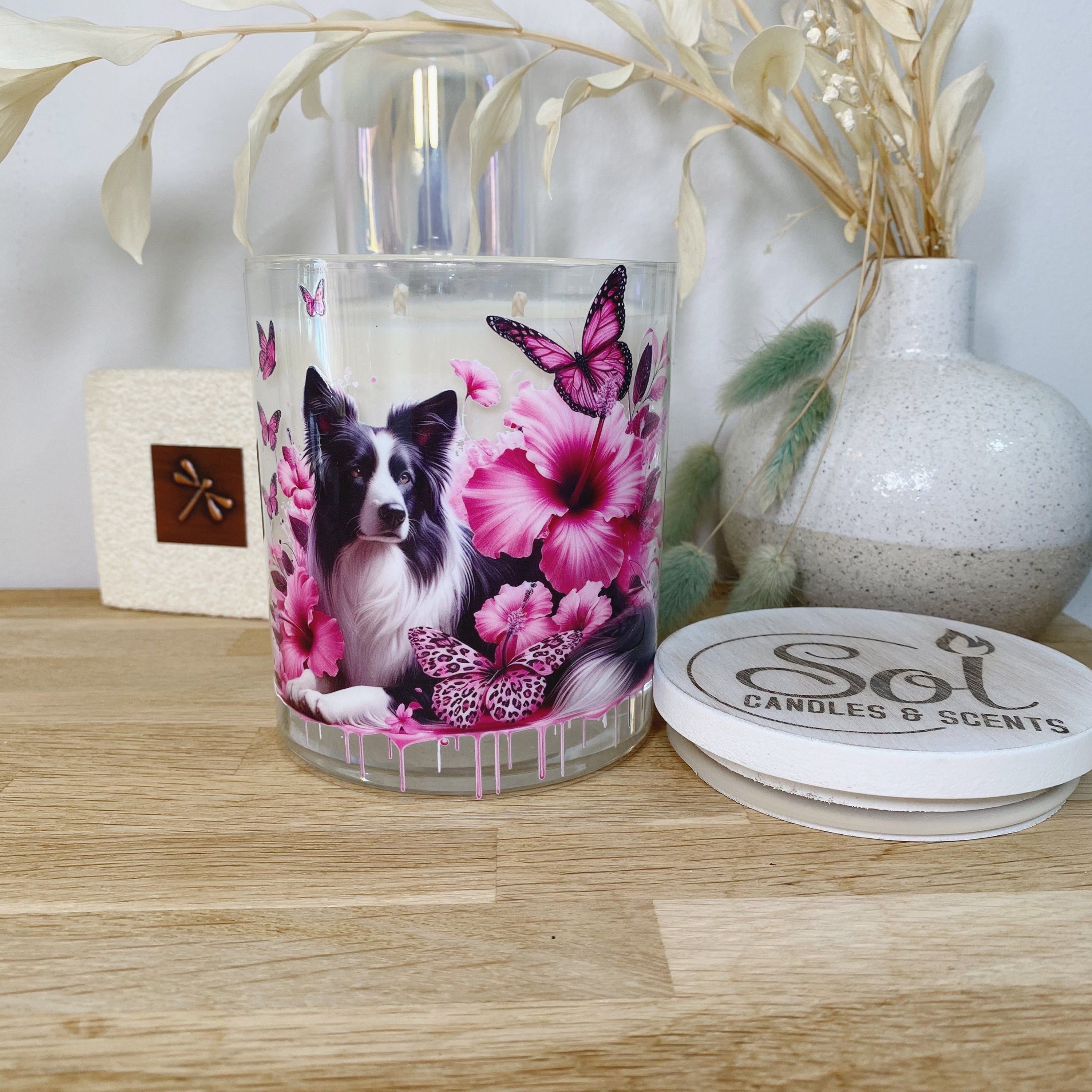 Border Collie Pink Candle_Sol Candles & Scents