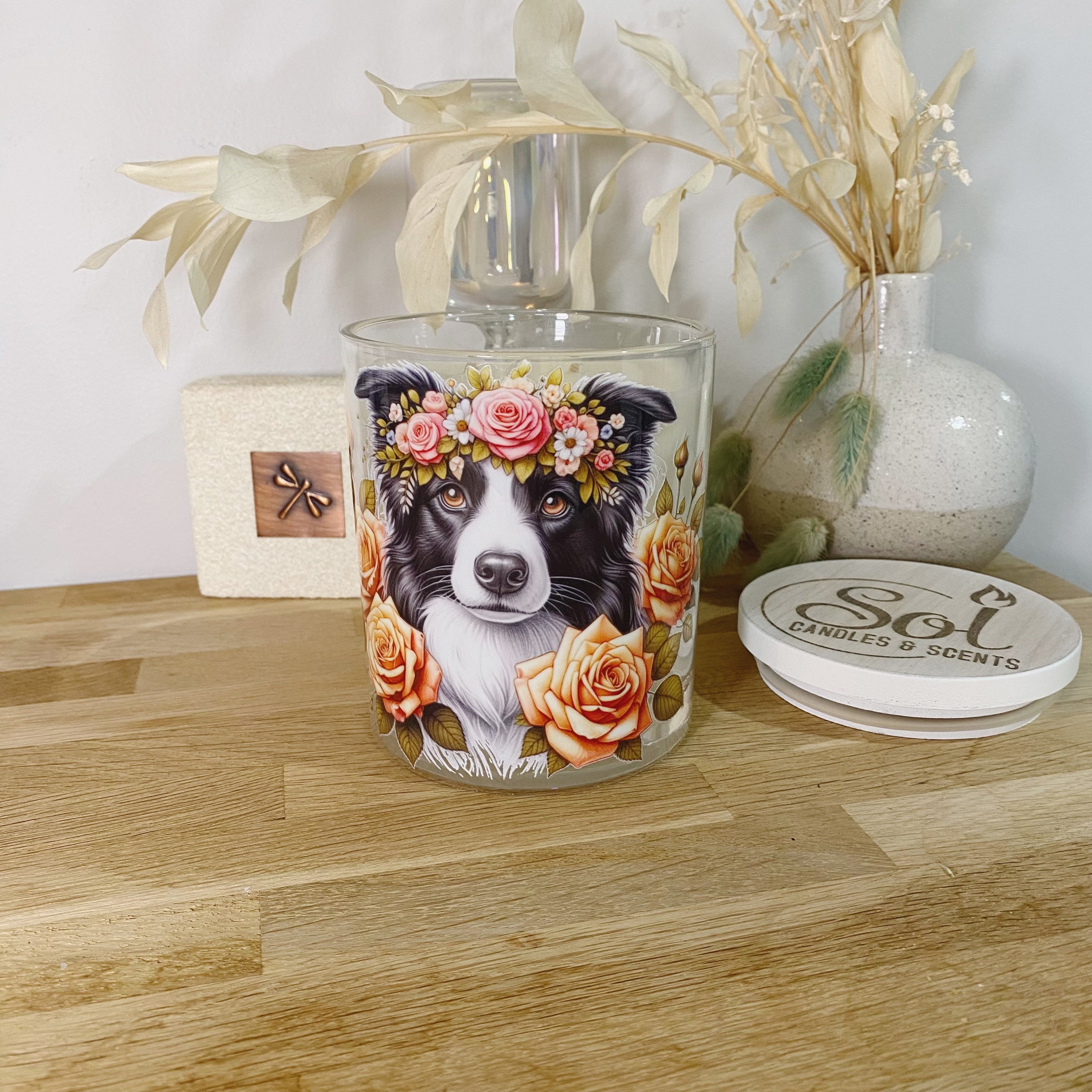 Border Collie Roses Xlarge Candle