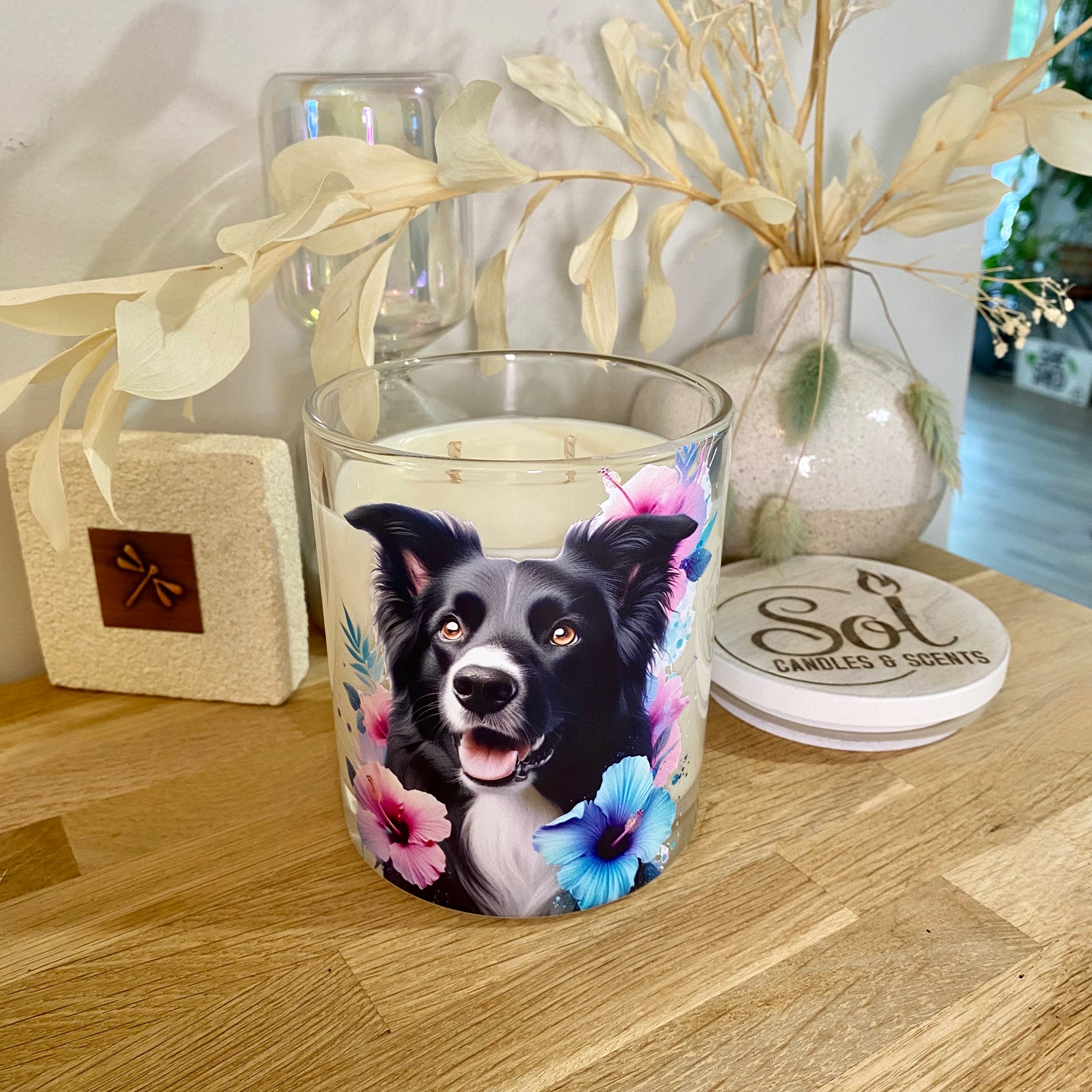 Border Collie Teal Hibiscus Xlarge Candle_Made in Australia