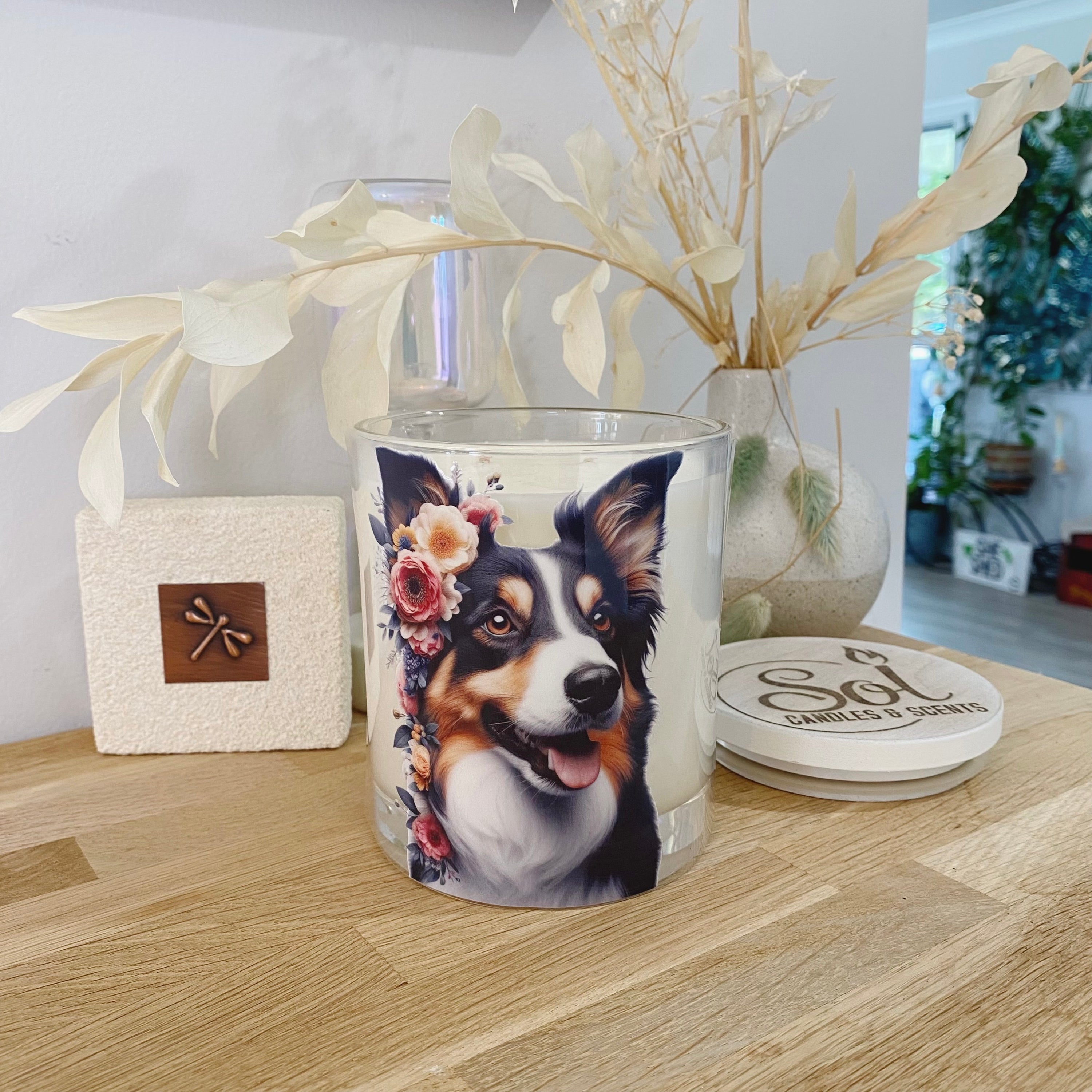 Border Collie Tri Floral Xlarge Candle_Sol Candles & Scents