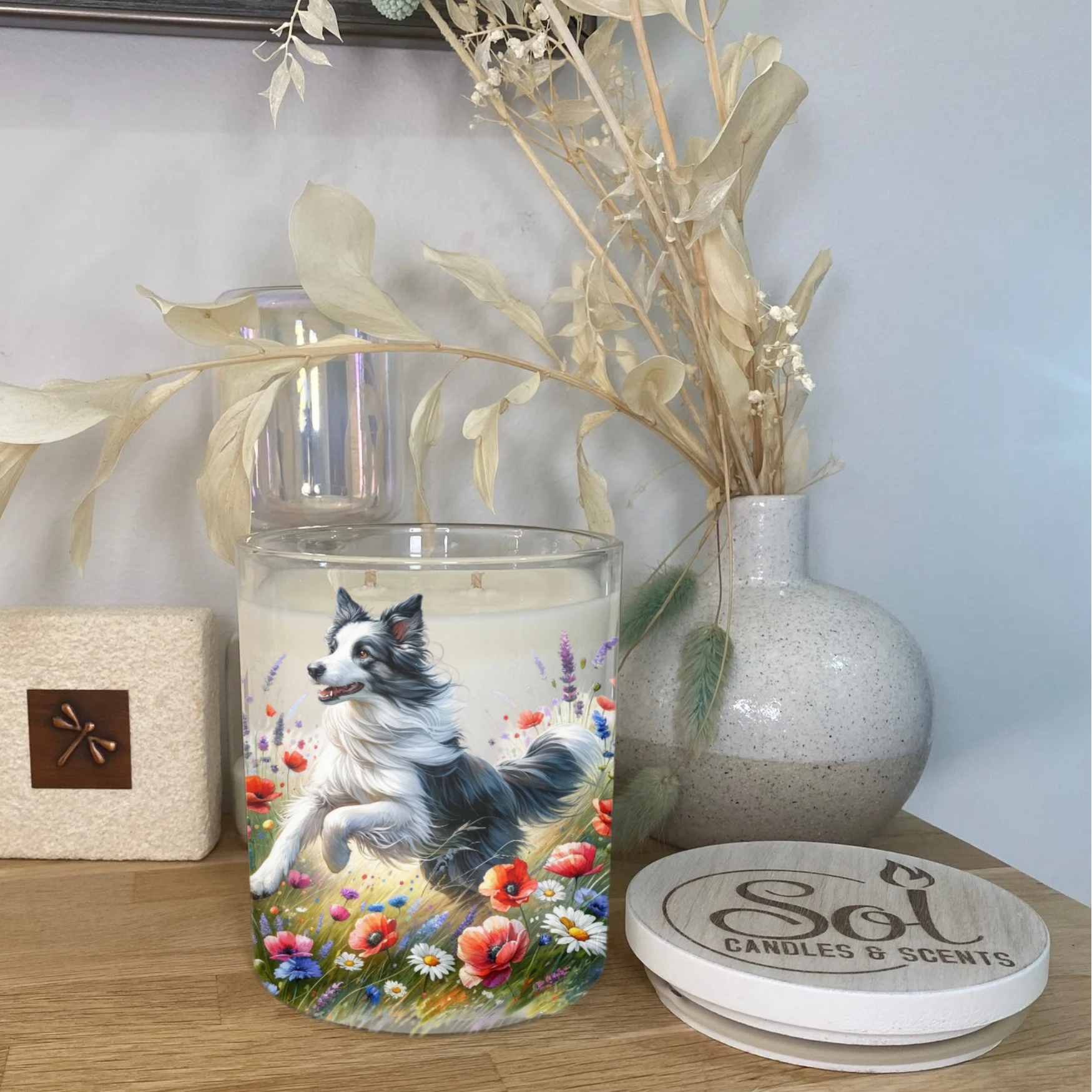 Border Collie Wild Flower Xlarge Candle
