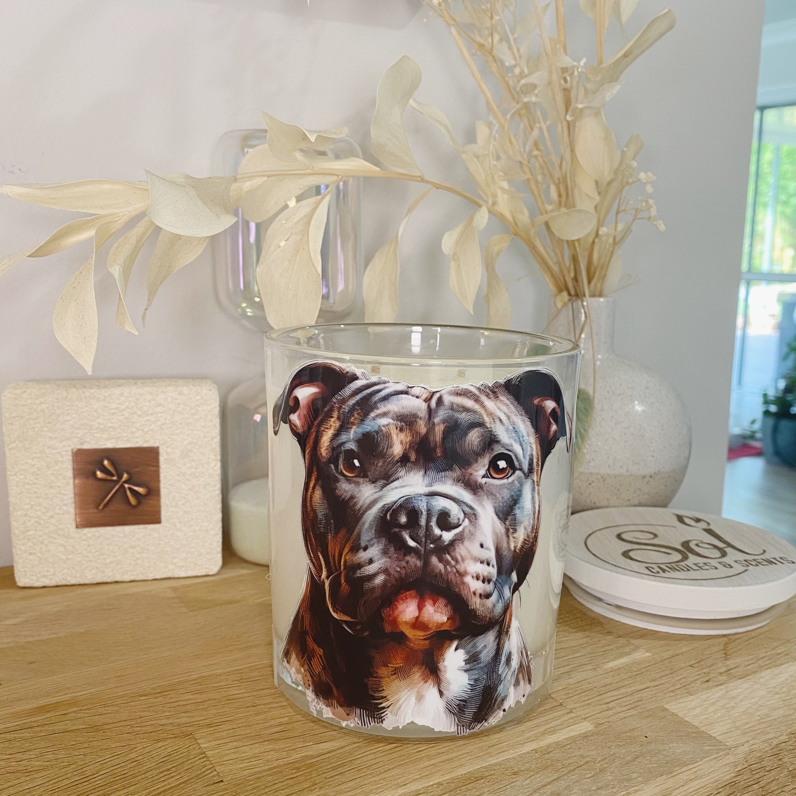 Brindle Staffy Dog Candle_Sol Candles & Scents