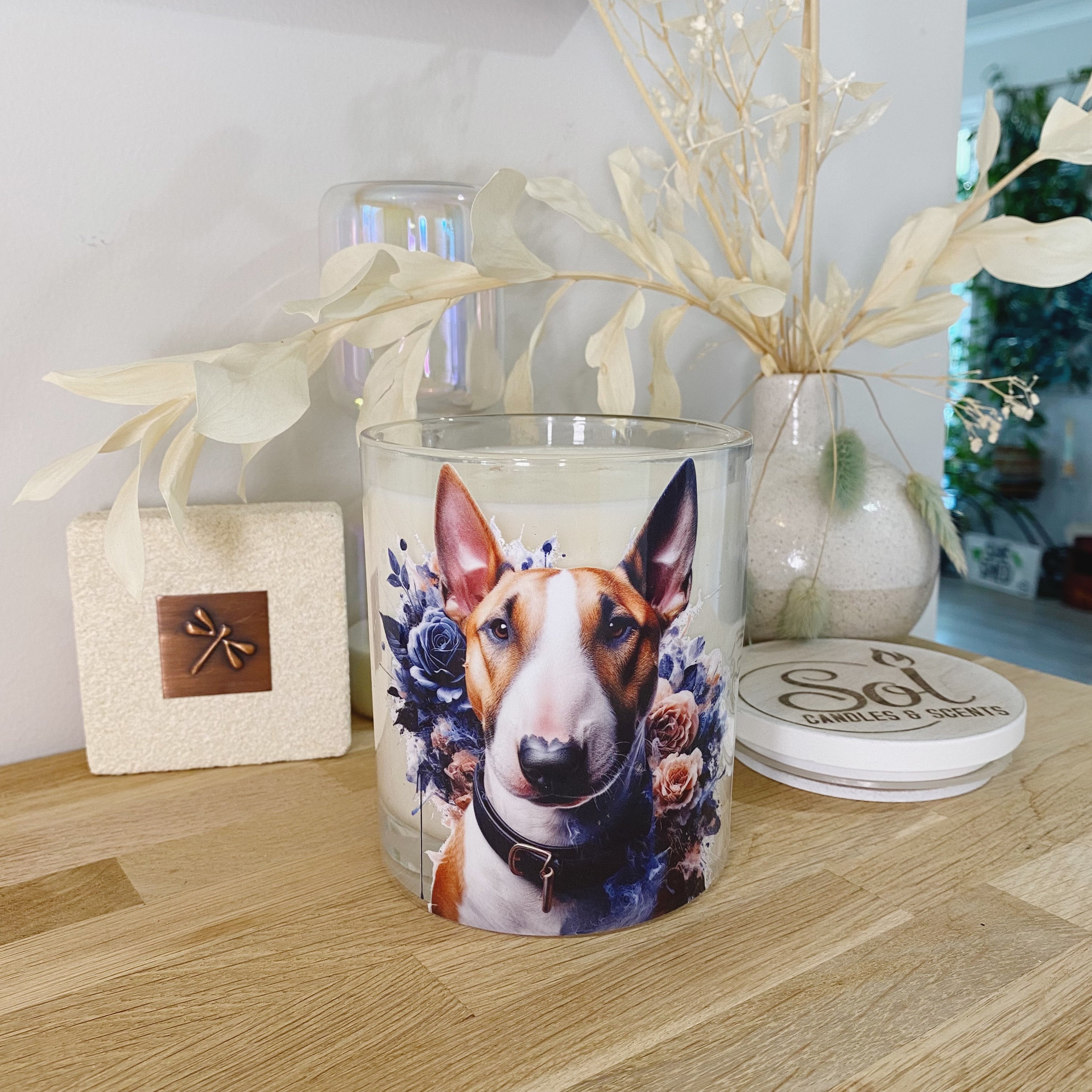 Bull Terrier Blue Floral Xlarge Candle_Sol Candles & Scents
