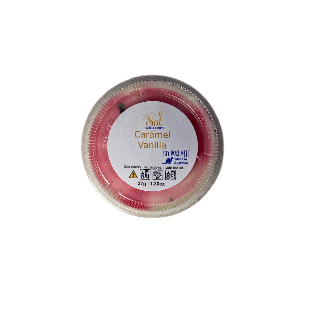 Indulge in the best-selling Caramel Vanilla Wax Melt. Handmade for quality, its creamy scent is a sweet blend of vanilla, caramel & nuts.