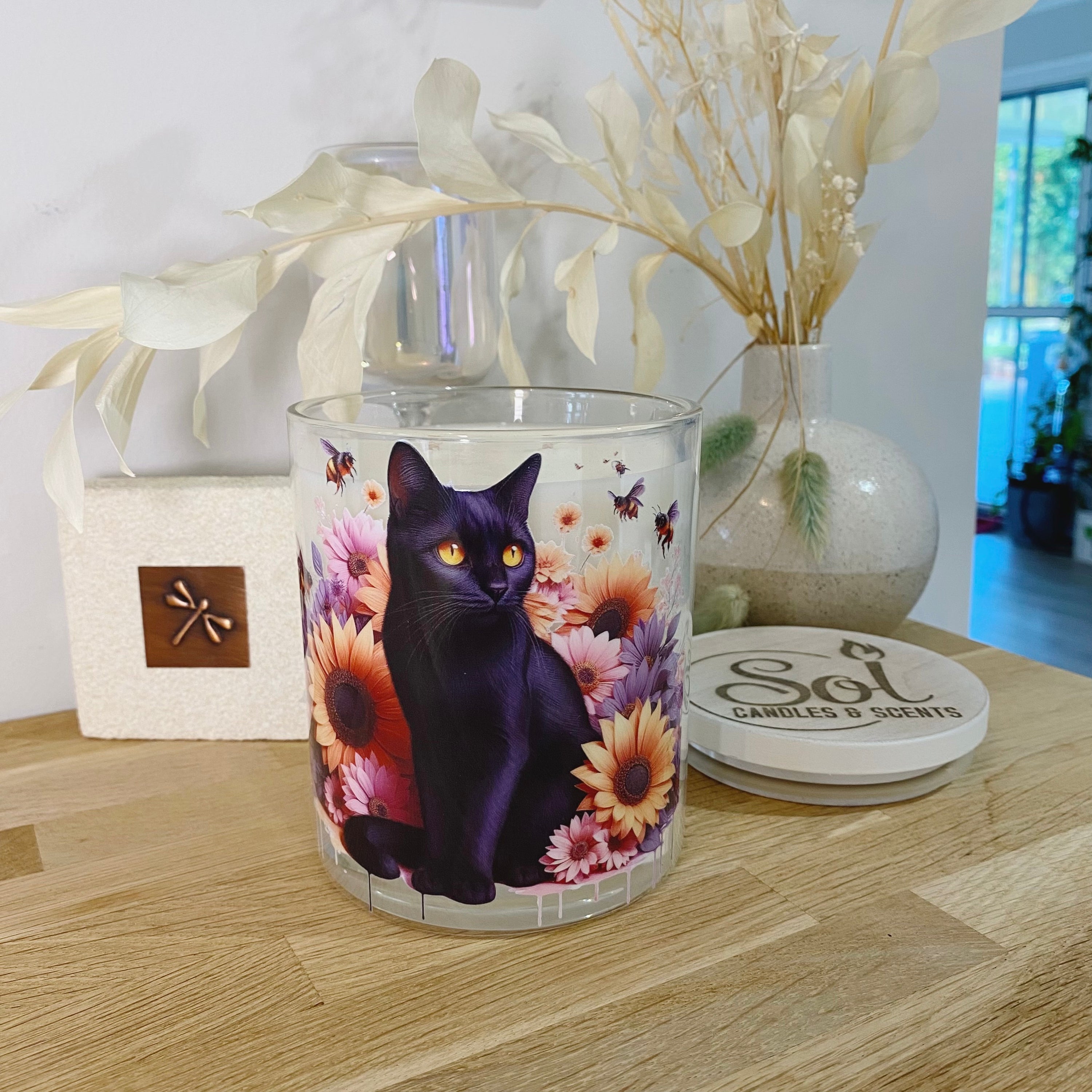 Cat Black Floral Xlarge Candle_Sol Candles & Scents