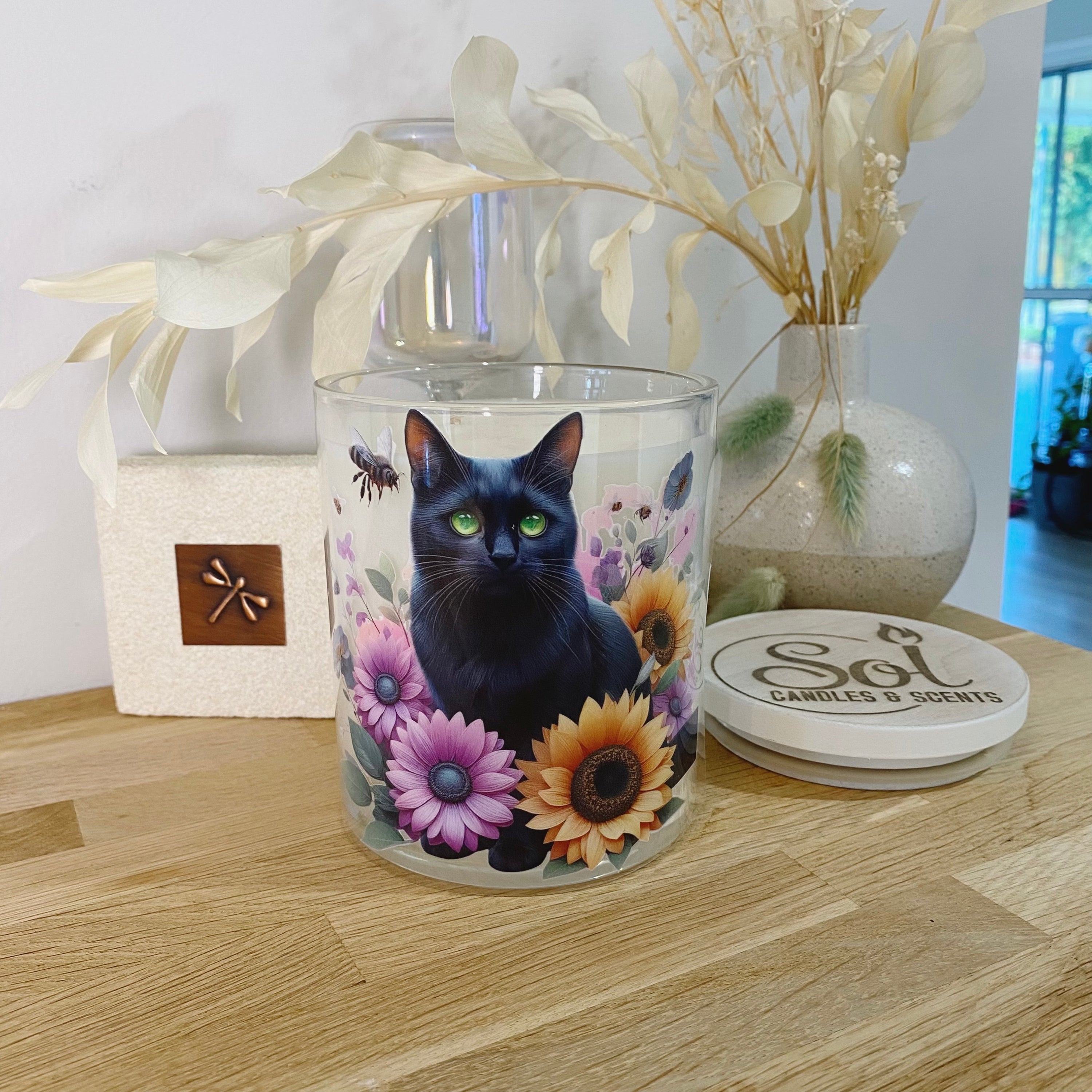 Cat Black Green Xlarge Candle_Sol Candles & Scents