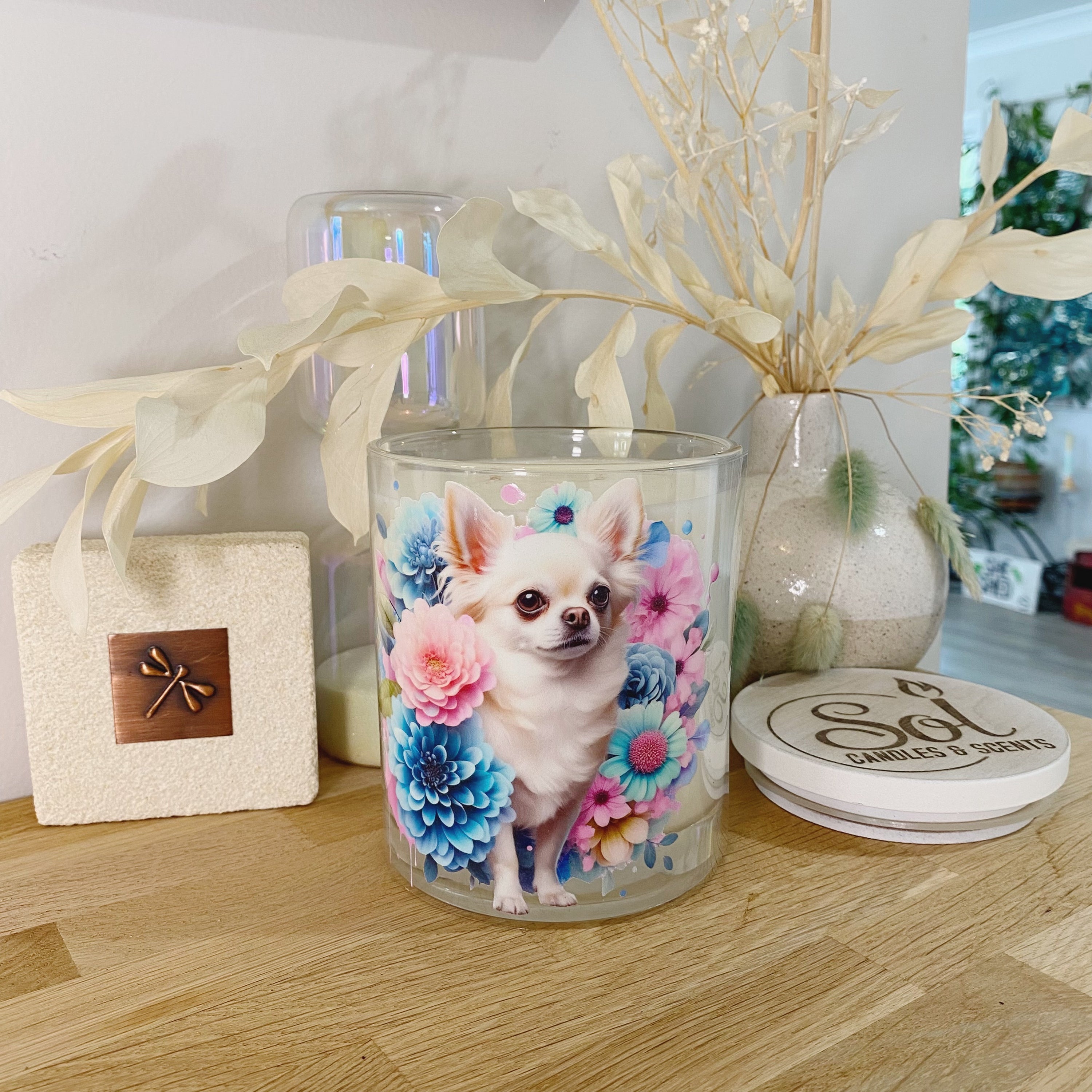 Chihuahua Cream Floral Xlarge Candle_Sol Candles & Scents