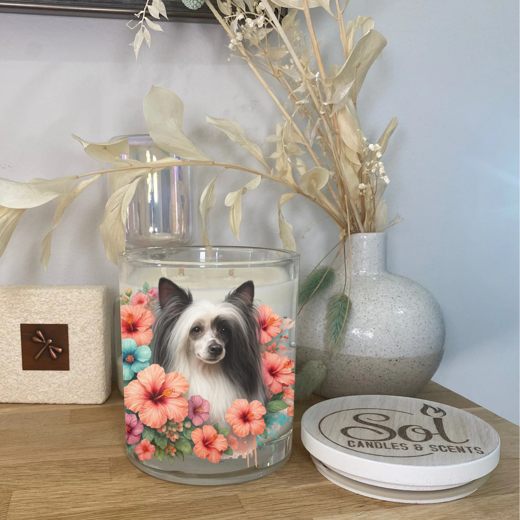 Chinese Crested Black and White Dog Xlarge Candle