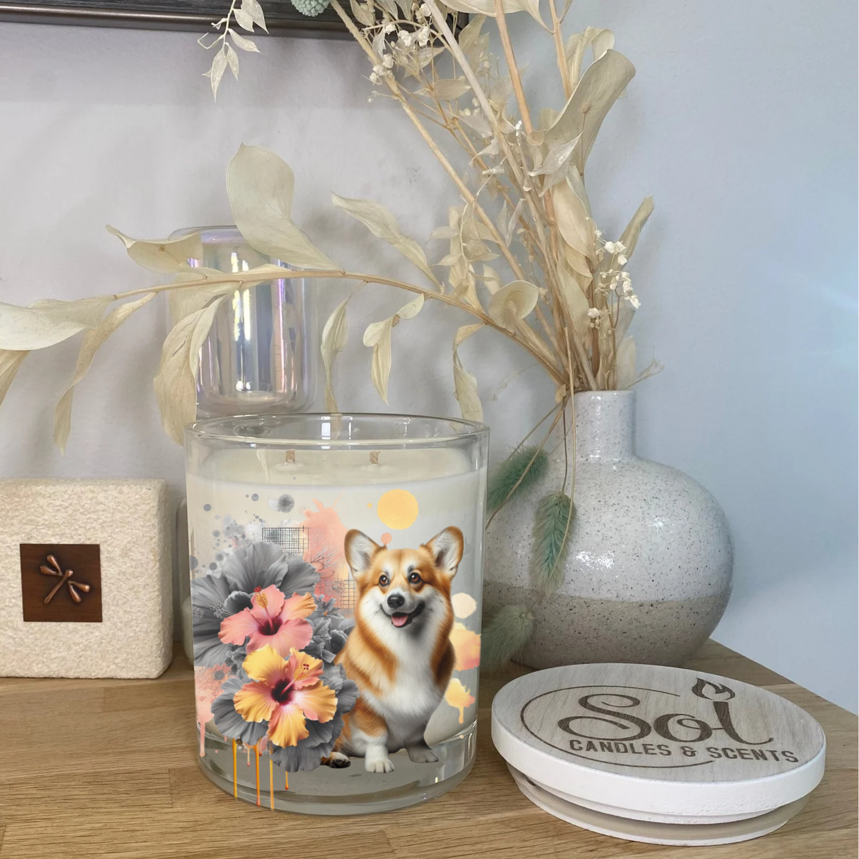 Corgi Pembroke Hibiscus Xlarge Candle