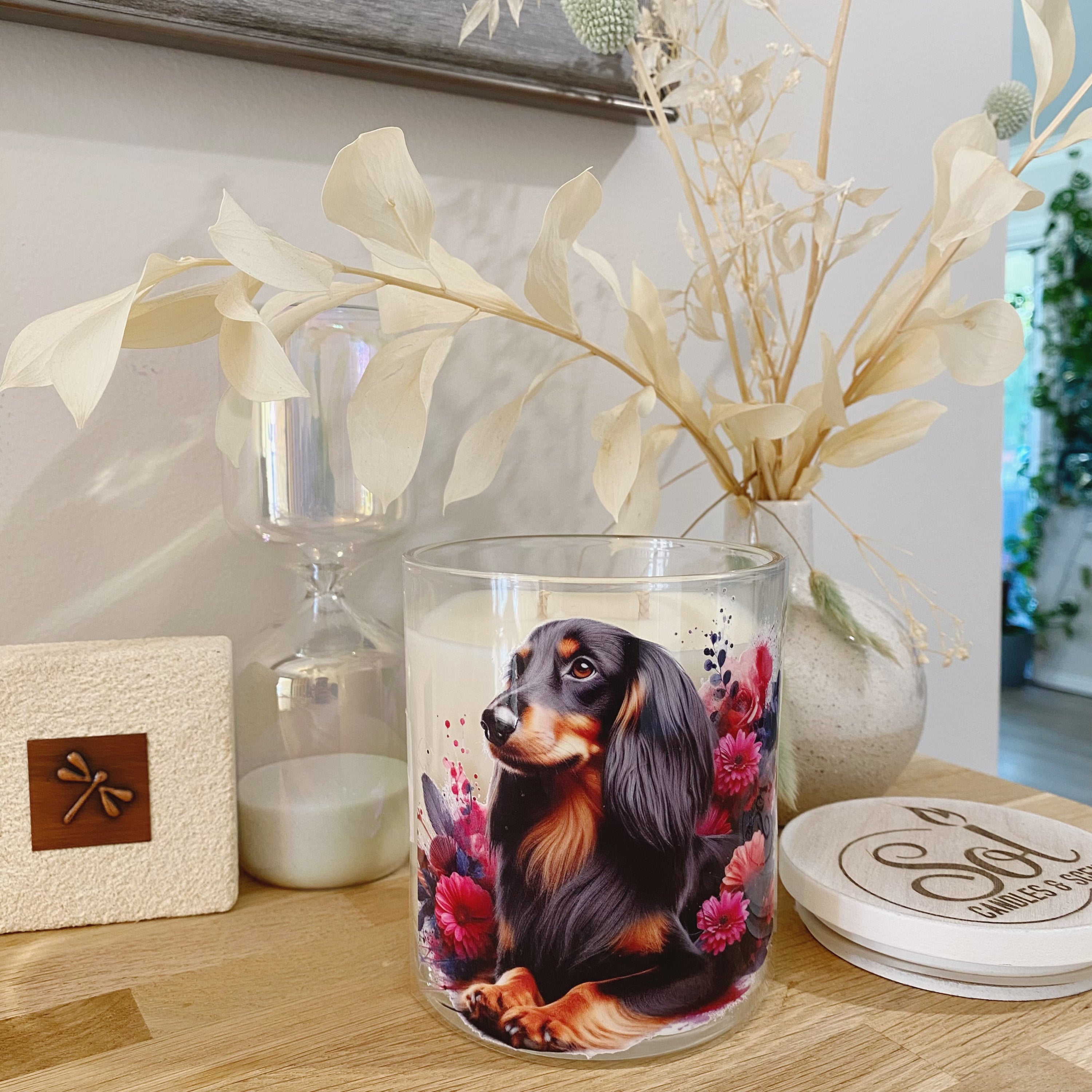 Dachshund Long Haired Black & Tan Xlarge Candle_Refrillable