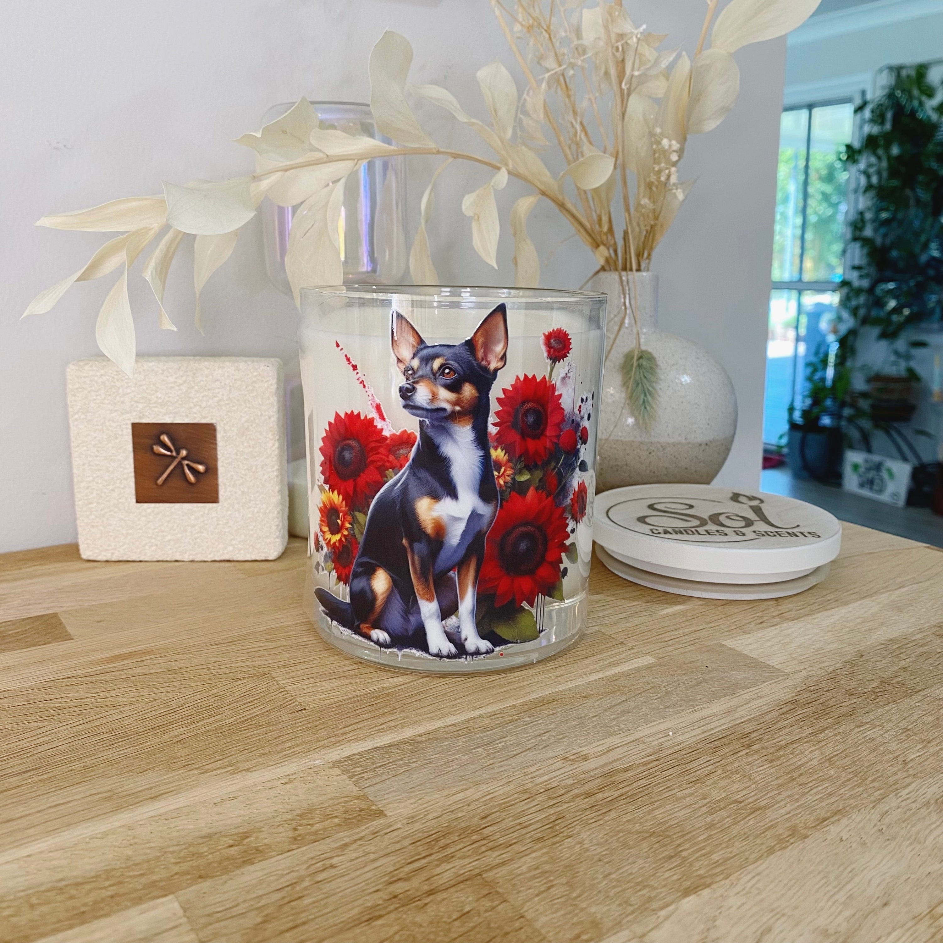 Fox Terrier Cross Red Xlarge Candle Designed by Sol Candles & Scents
