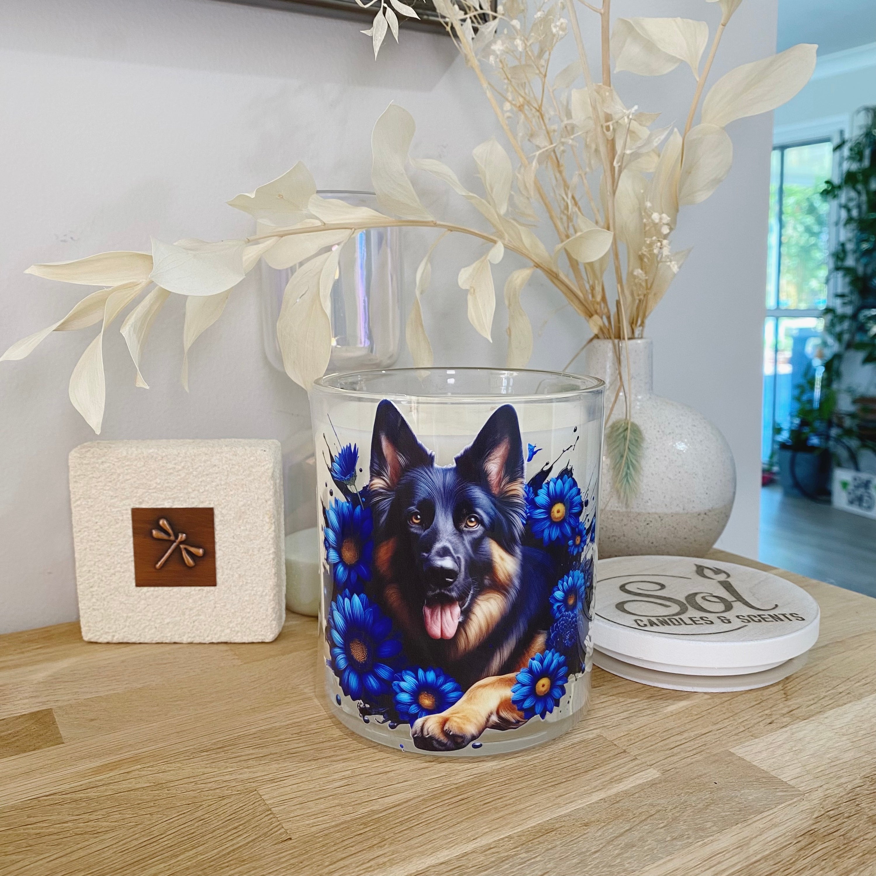 German Shepherd Laying Down Blue Xlarge Candle_Sol Candles & Scents