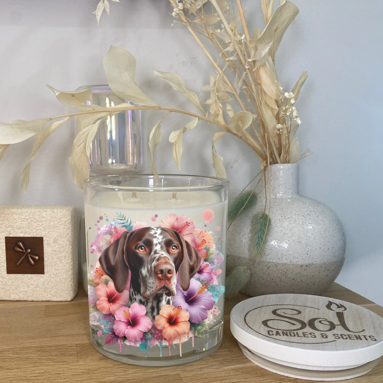 German Shorthaired Pointer Hibiscus Xlarge Candle