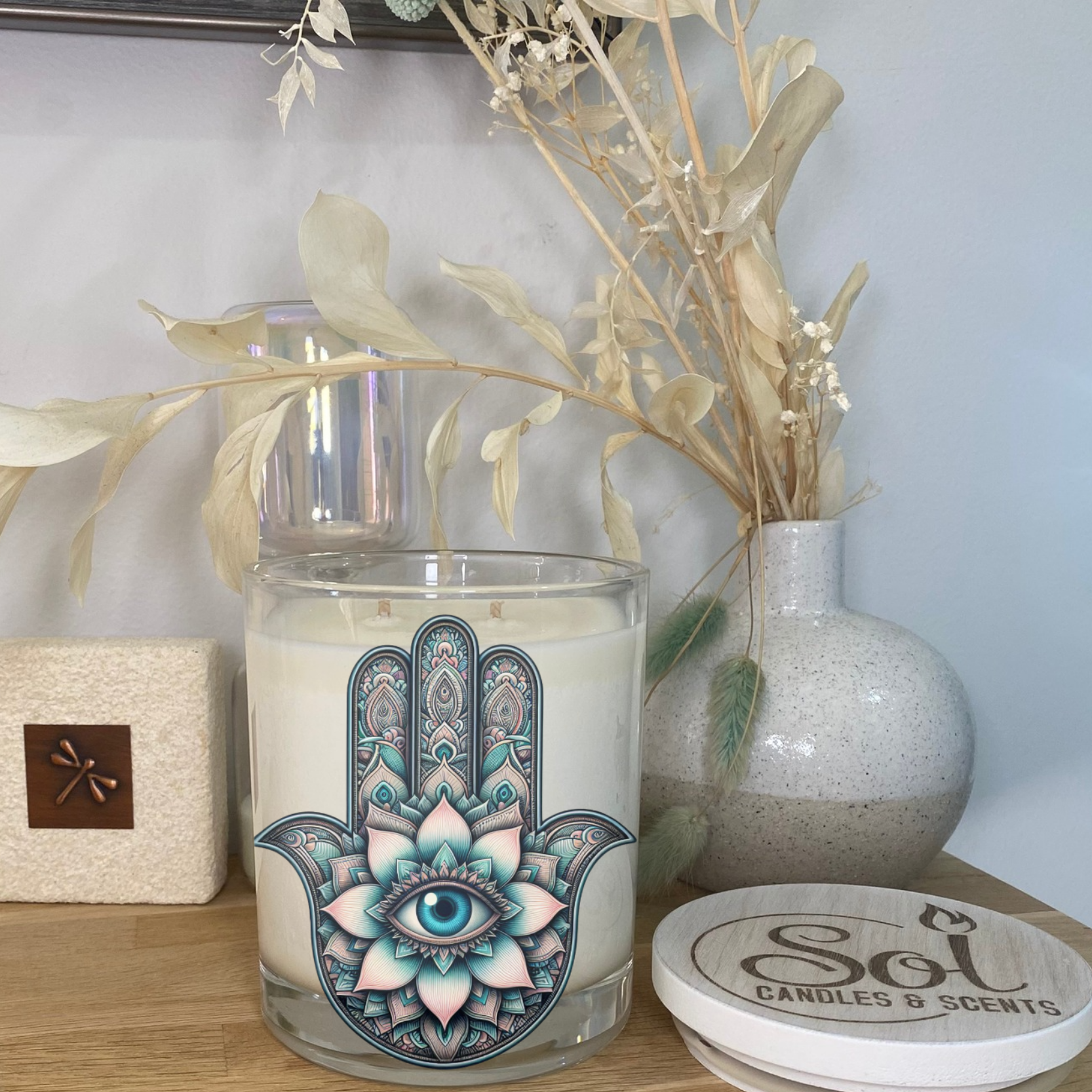 Hamsa Lotus Flower Xlarge Candle_Refillable_Made in Australia