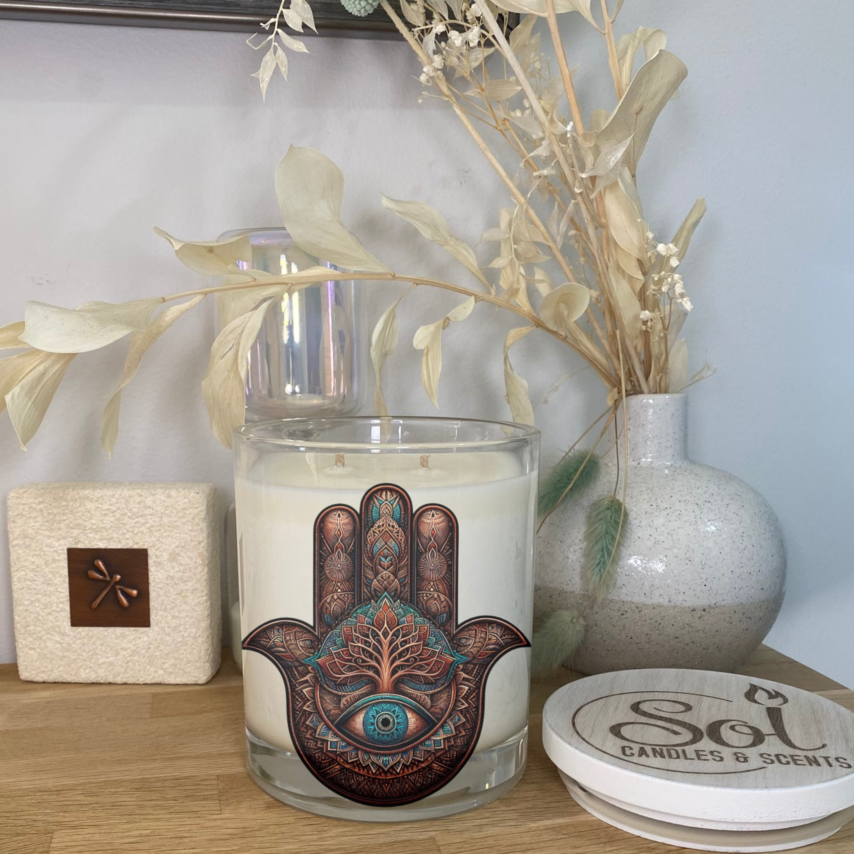Hamsa Tree of Life Xlarge Candle_Refillable_Made in Australia