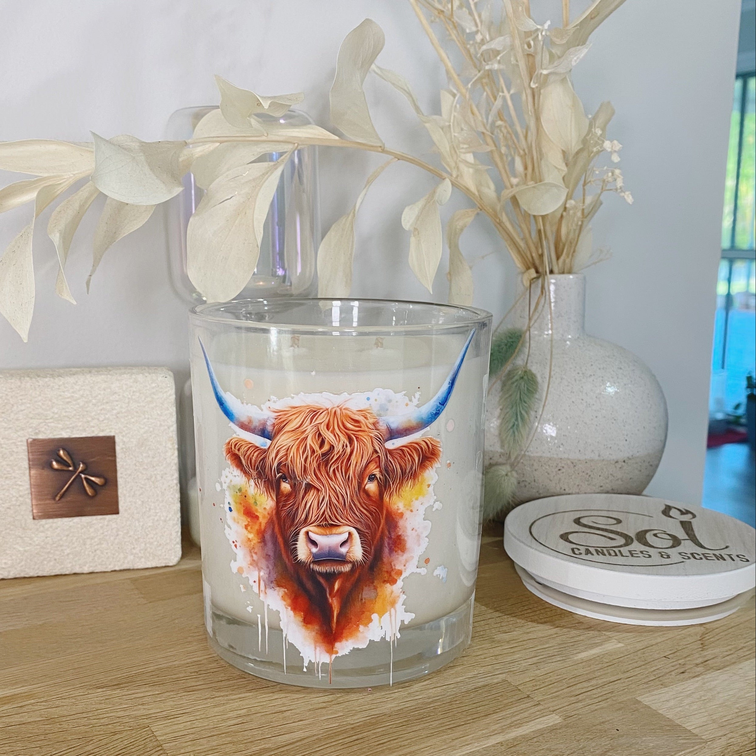 Highland Cow Blue Horn Candle_Sol Candles & Scents