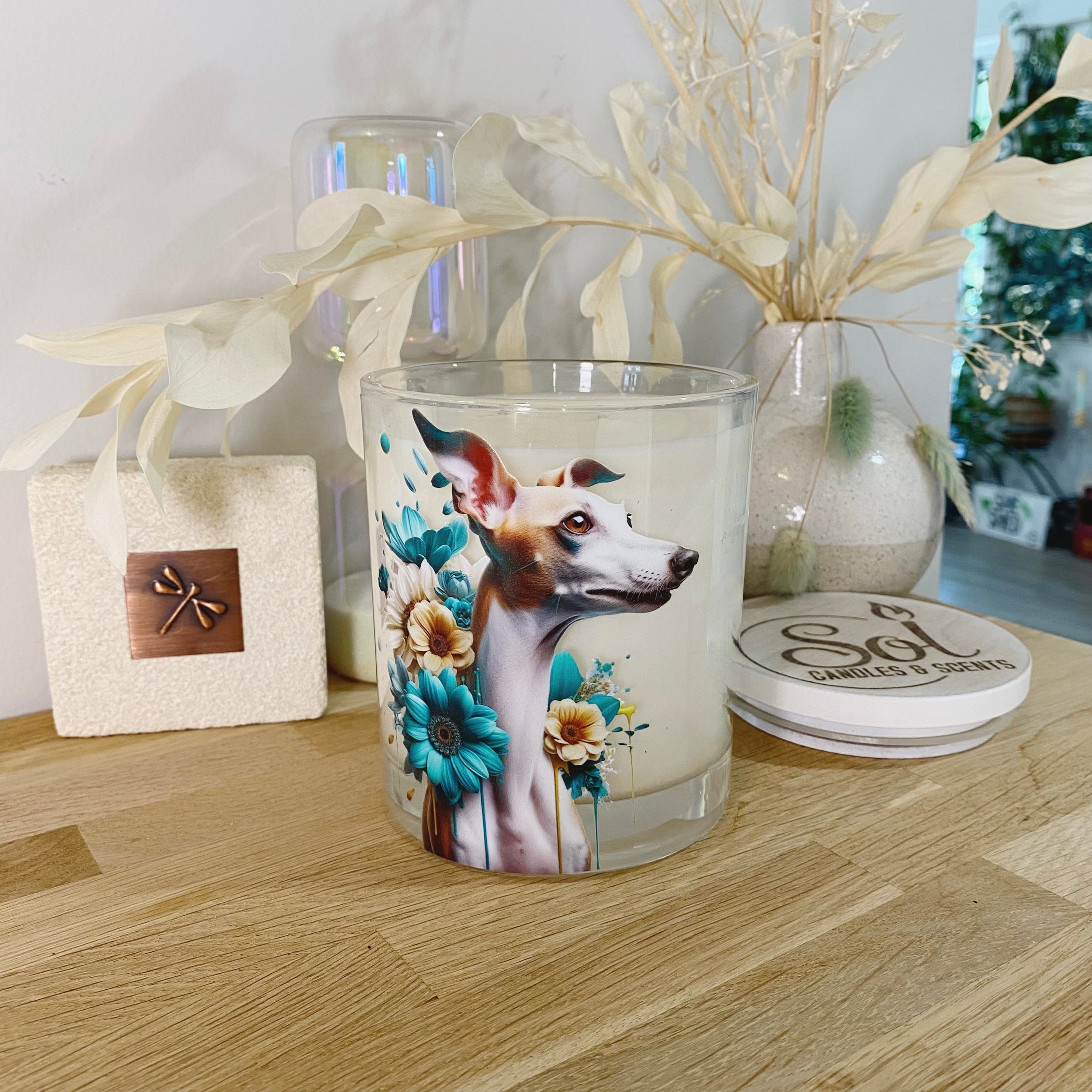 Italian Greyhound Floral Xlarge Candle_Sol Candles & Scents
