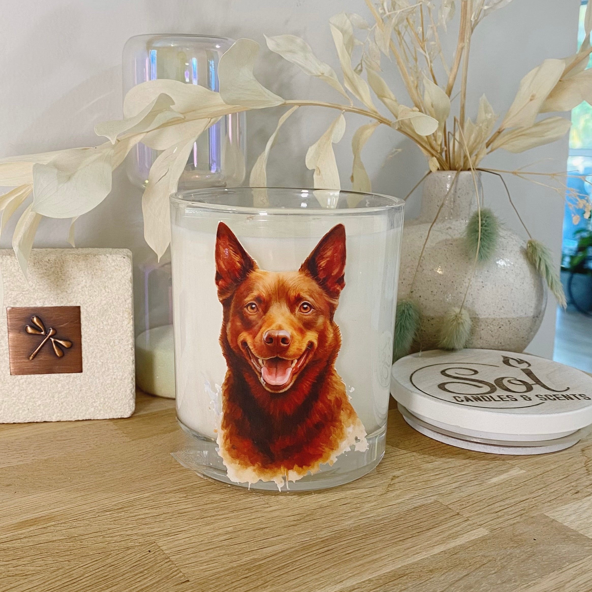 Kelpie Red Watercolour Xlarge Candle_Sol Candles & Scents