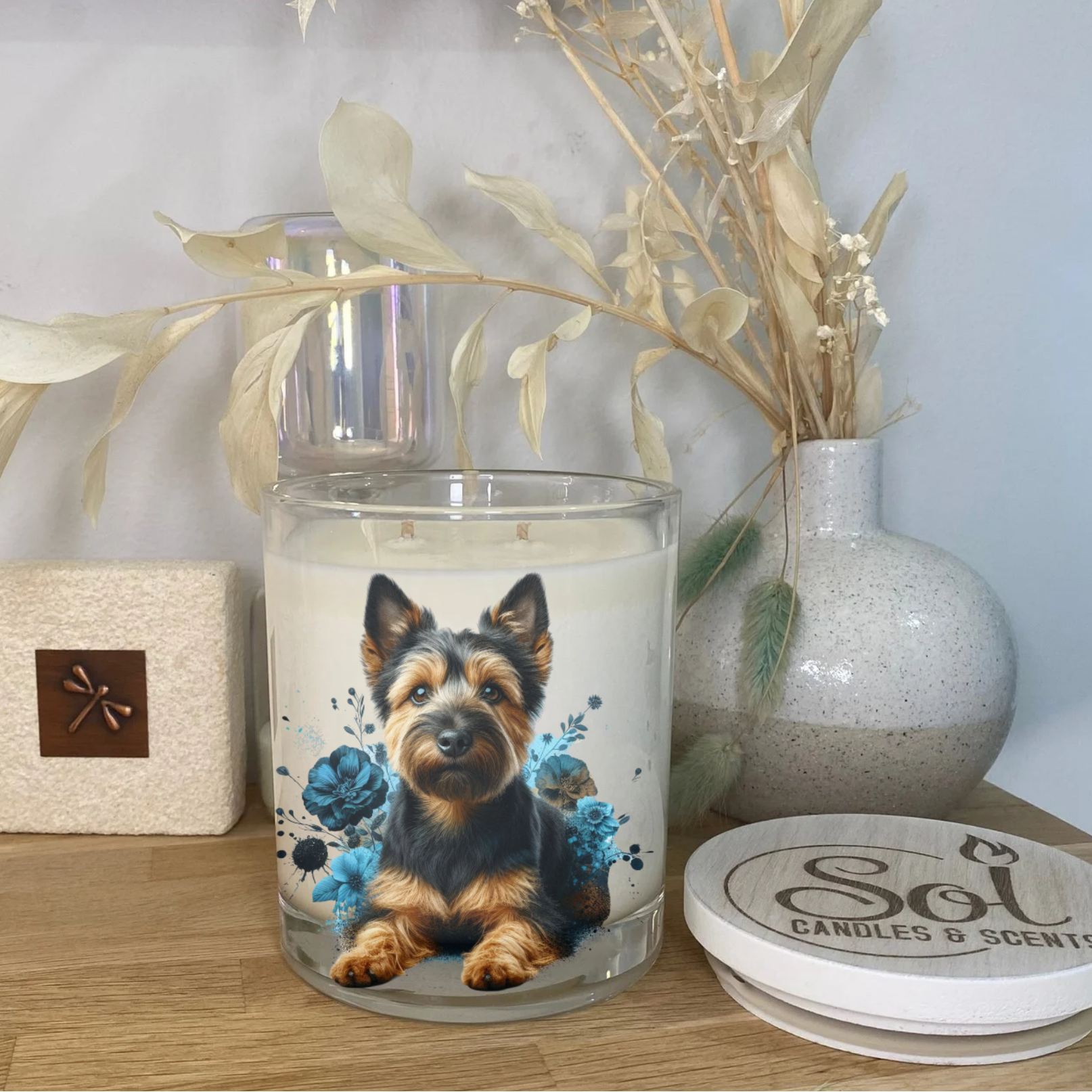 Norwich Terrier Blue Dog Xlarge Candle