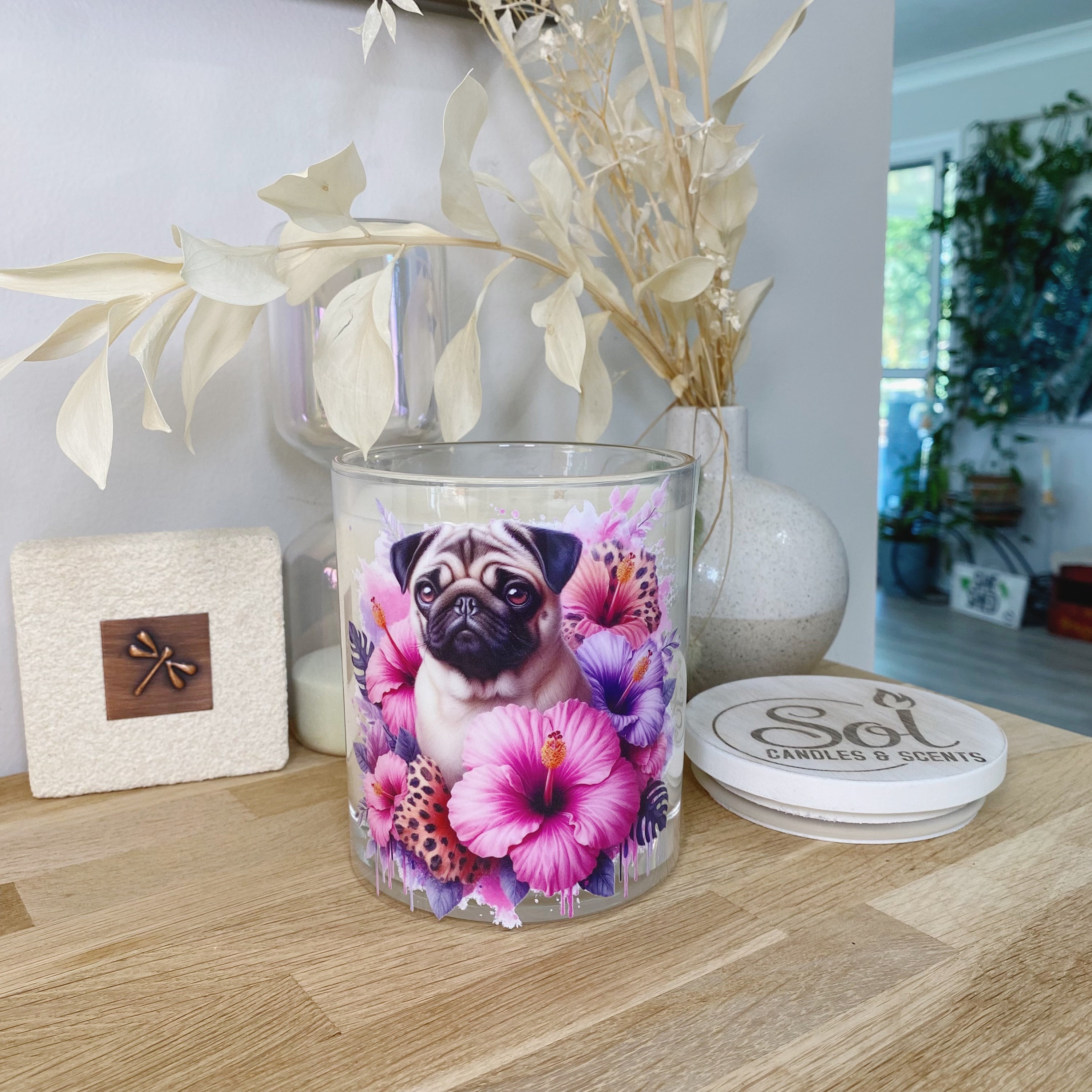 Pug Fawn Purple Hibiscus Xlarge Candle_Sol Candles & Scents