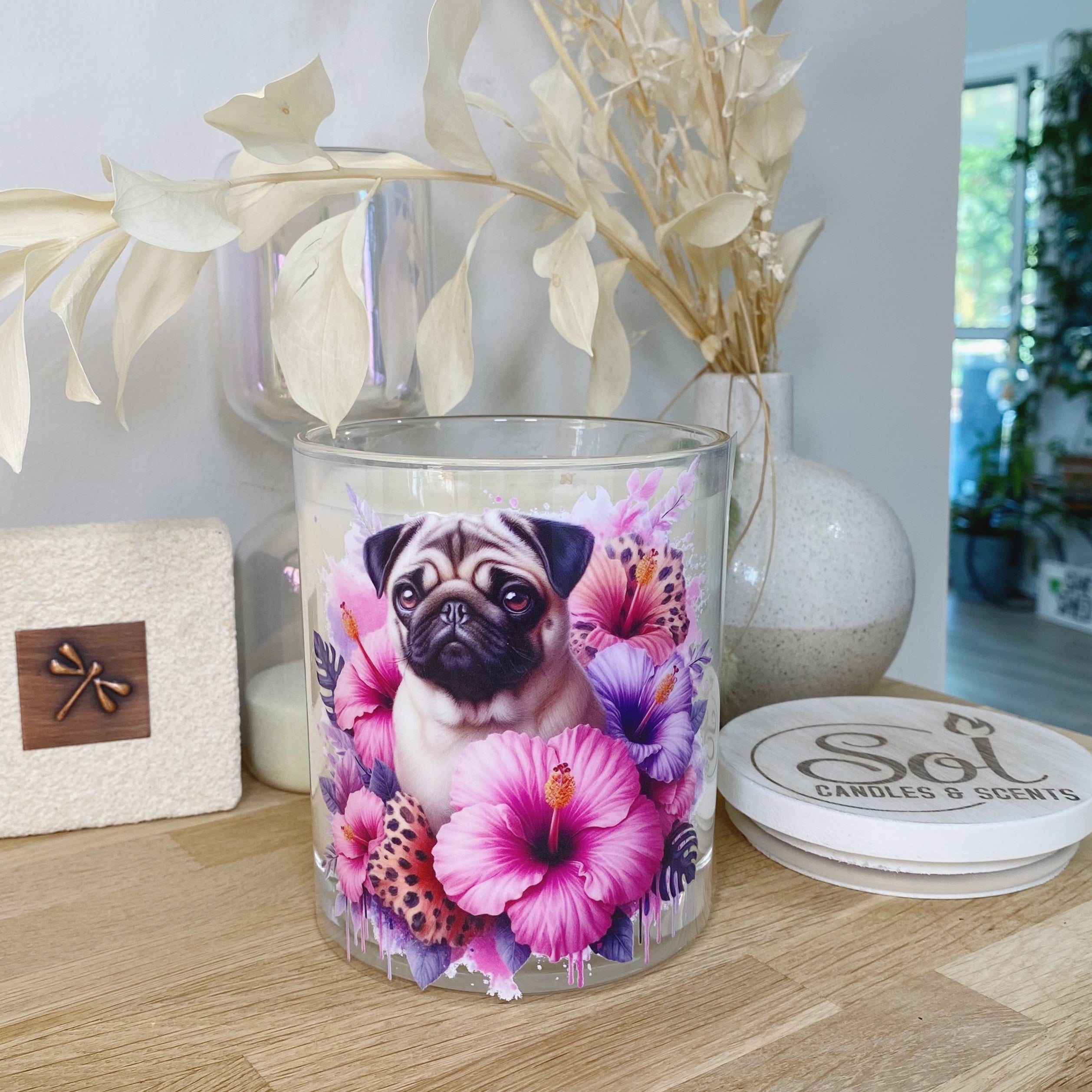 Pug Fawn Purple Hibiscus Xlarge Candle_Sol Candles & Scents