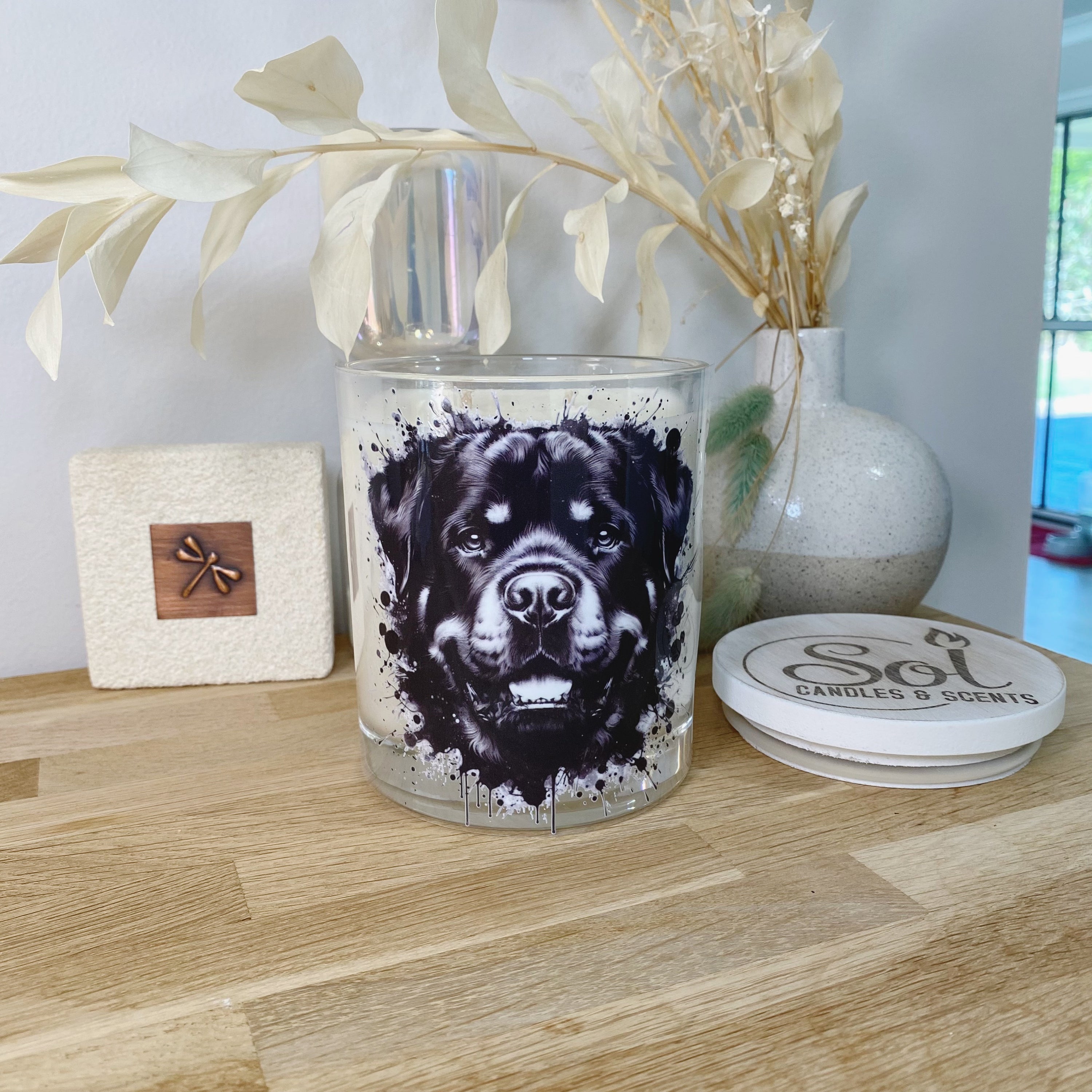 Rottweiler Ink Splash Dog Candle_ Sol Candles & Scents
