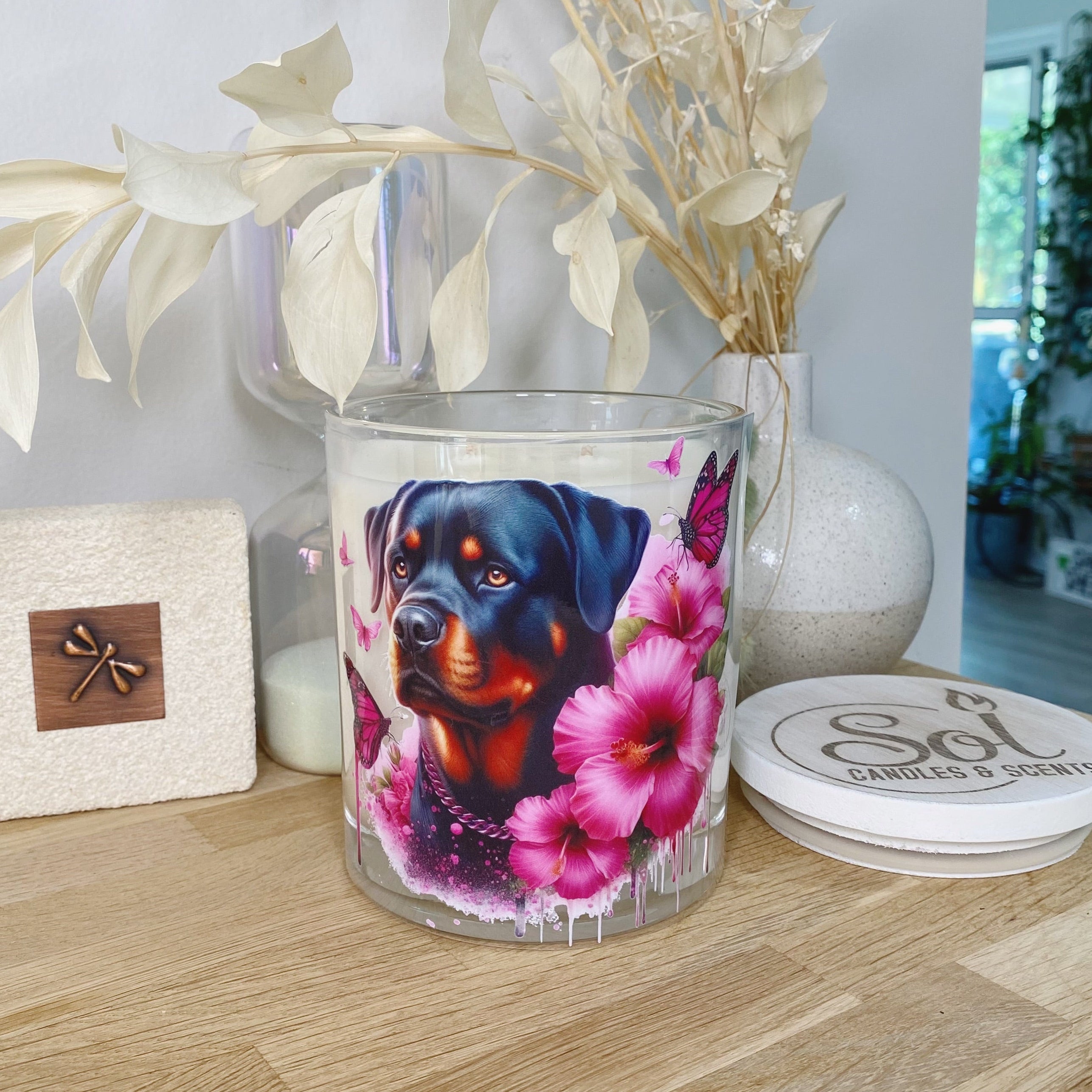 Rottweiler Pink Dog Candle_ Sol Candles & Scents