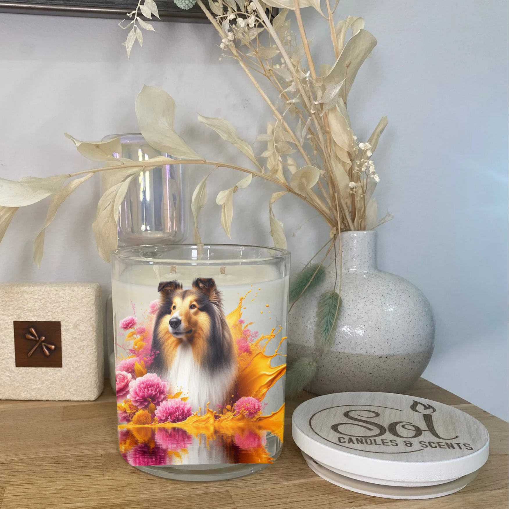 Rough Collie Yellow Dog Xlarge Candle