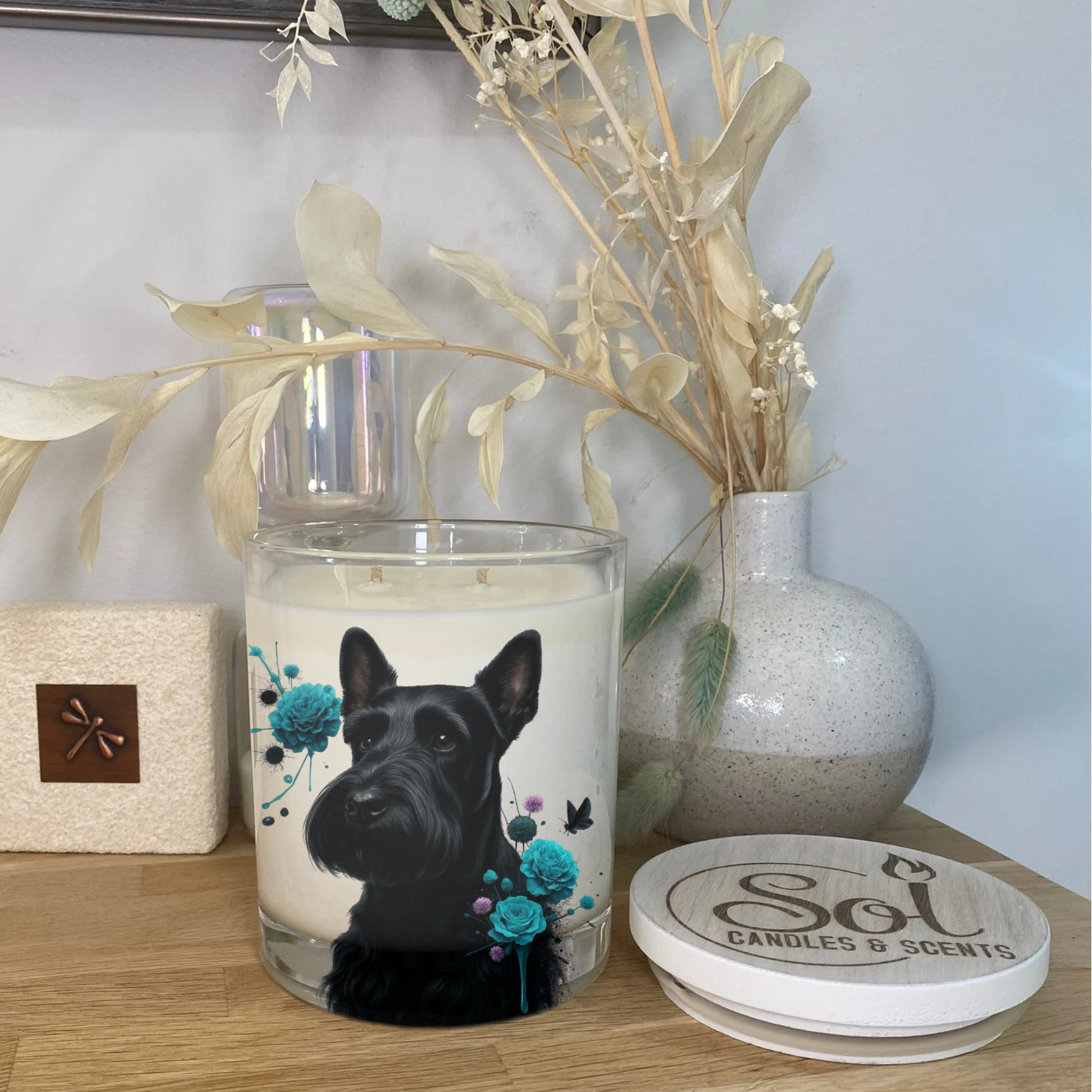 Scottish Terrier Teal Floral Xlarge Candle