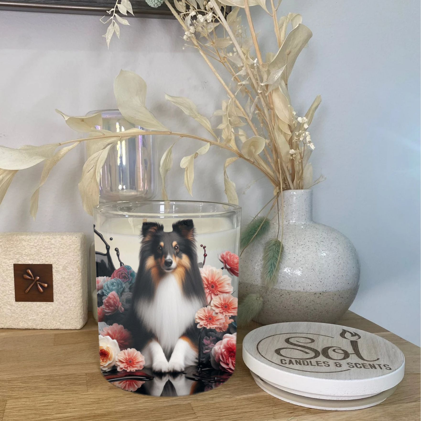 Shetland Sheepdog Laying Down Xlarge Candle