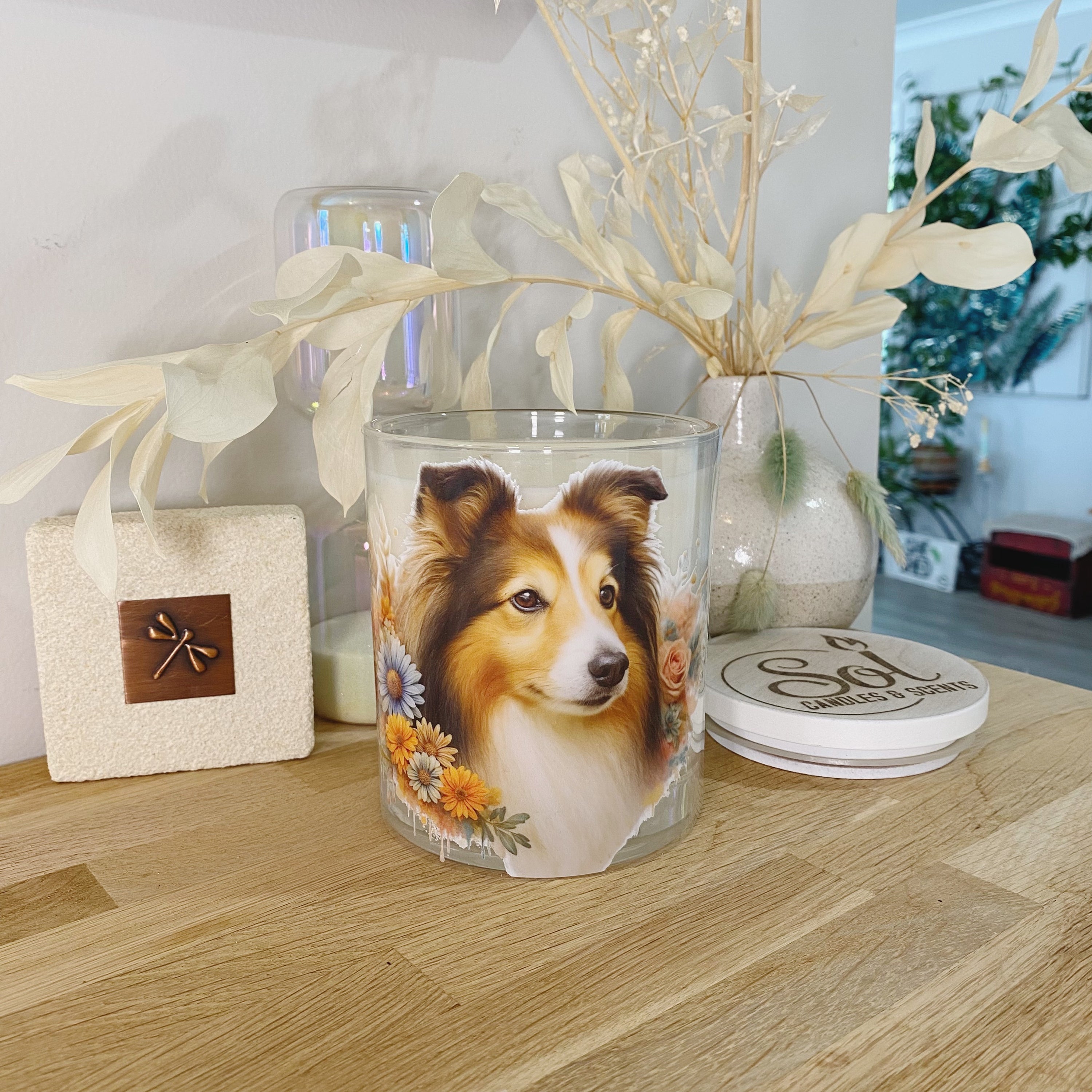 Shetland Sheepdog Floral Xlarge Candle_Sol Candles & Scents