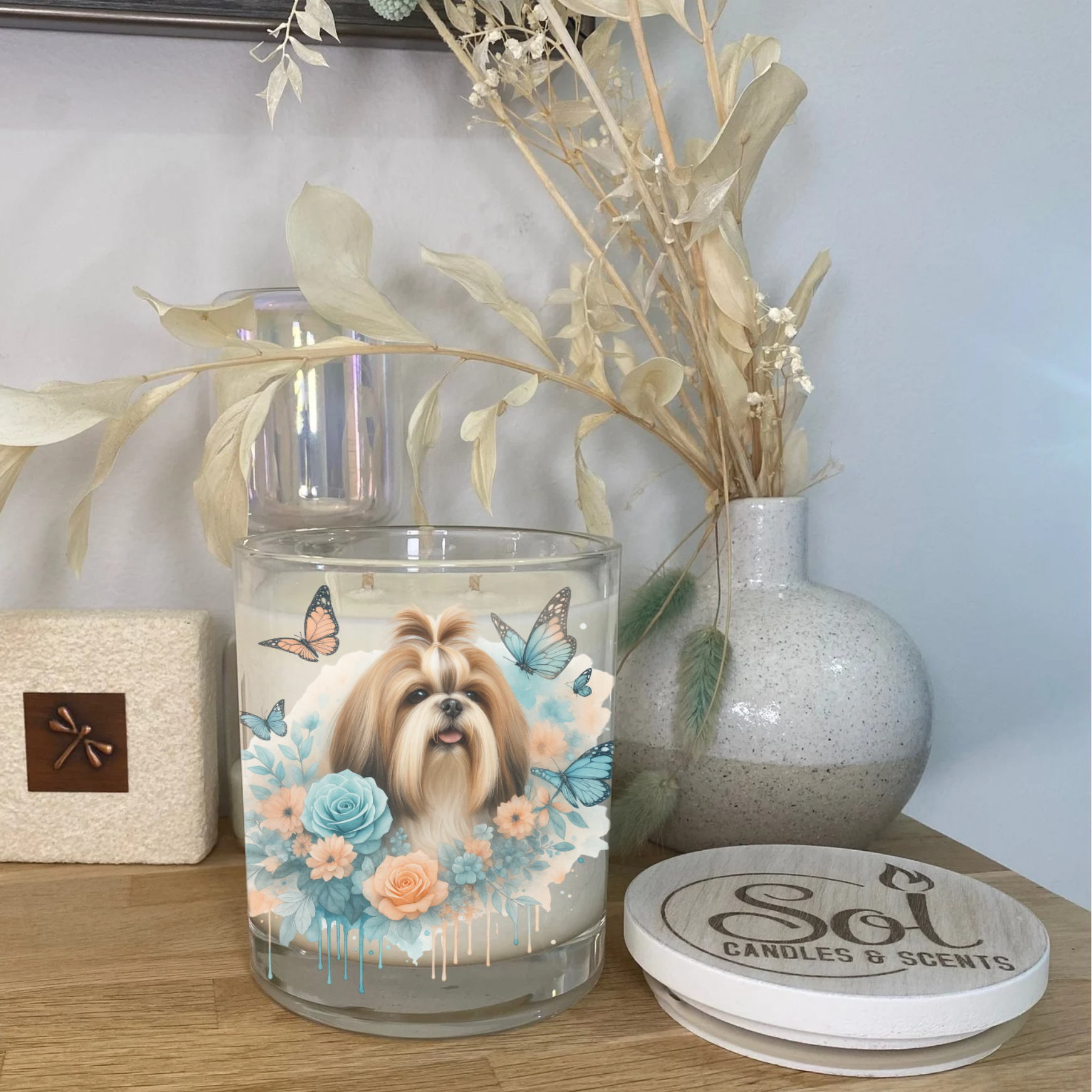 Shih Tzu Blue Butterfly Xlarge Candle