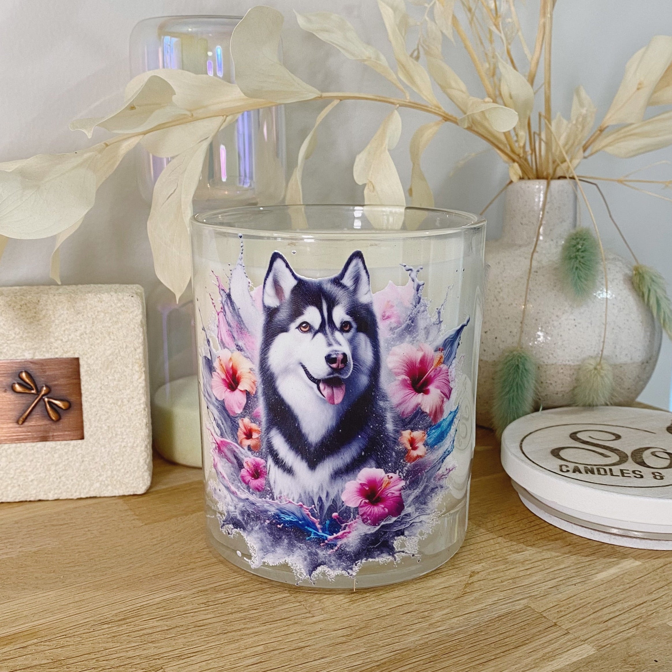 Siberian Husky Grey Hibiscus Xlarge Candle_Sol Candles & Scents