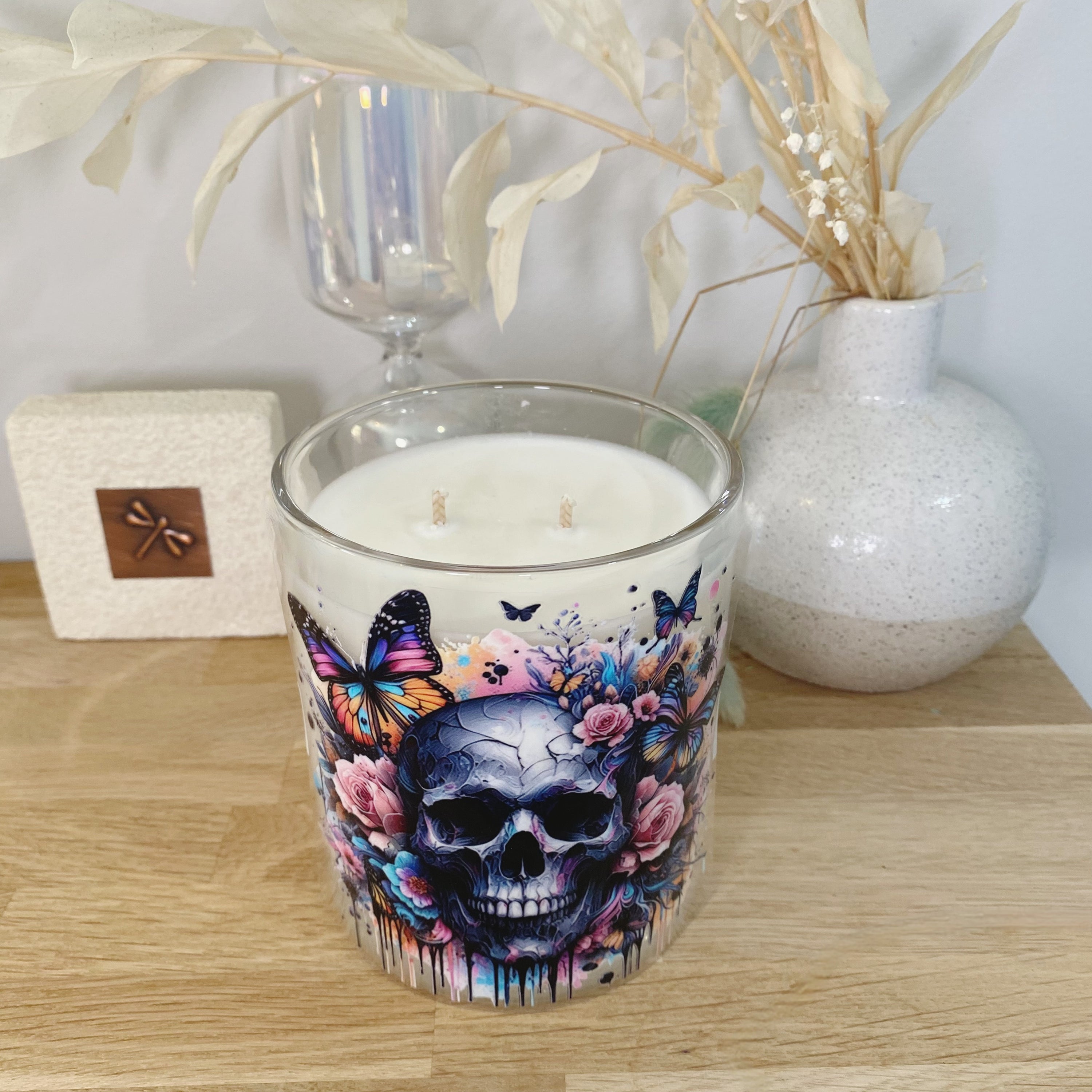 Skull Butterfly Rose Xlarge Candle