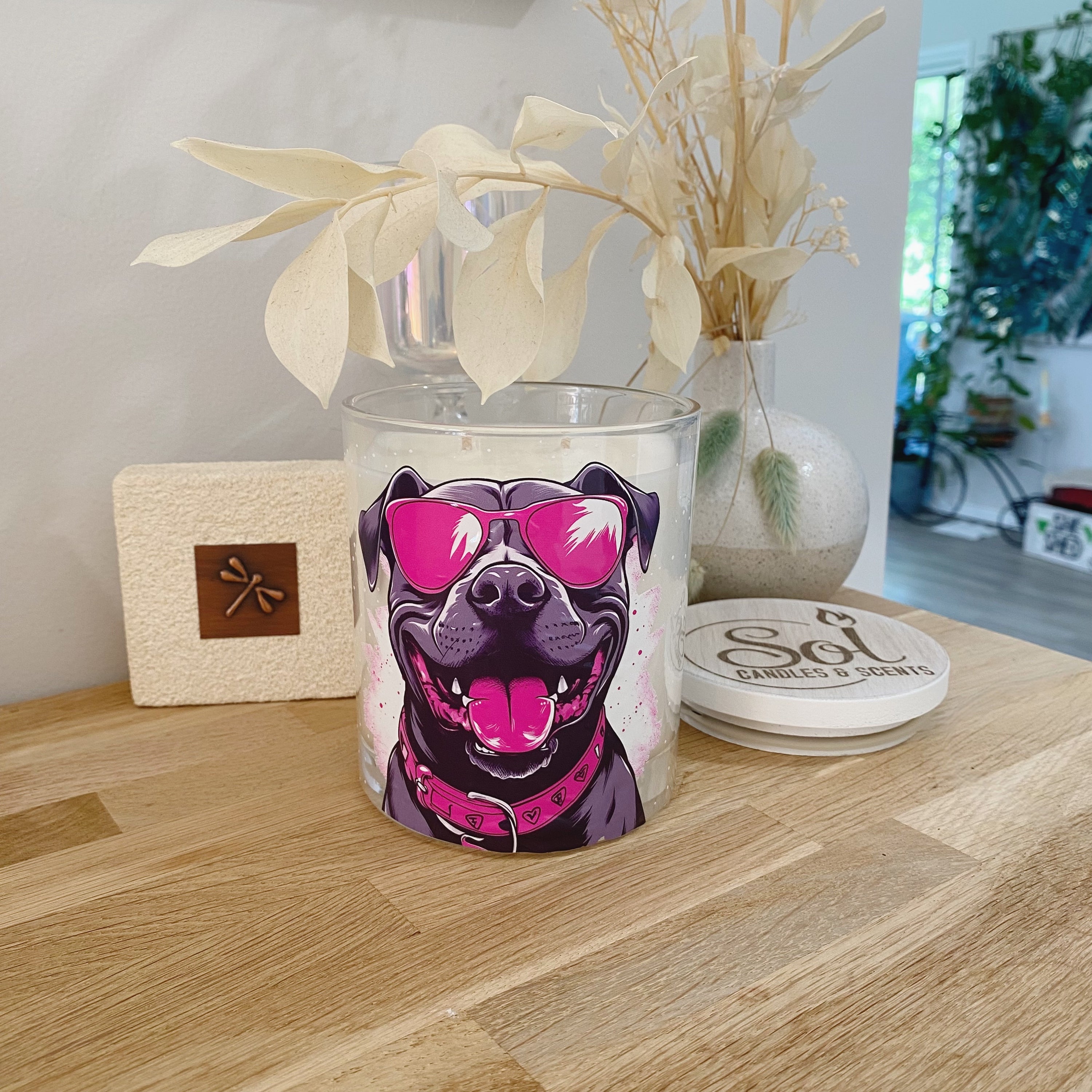 Staffy Wearing Pink Sunnies Xlarge Candle