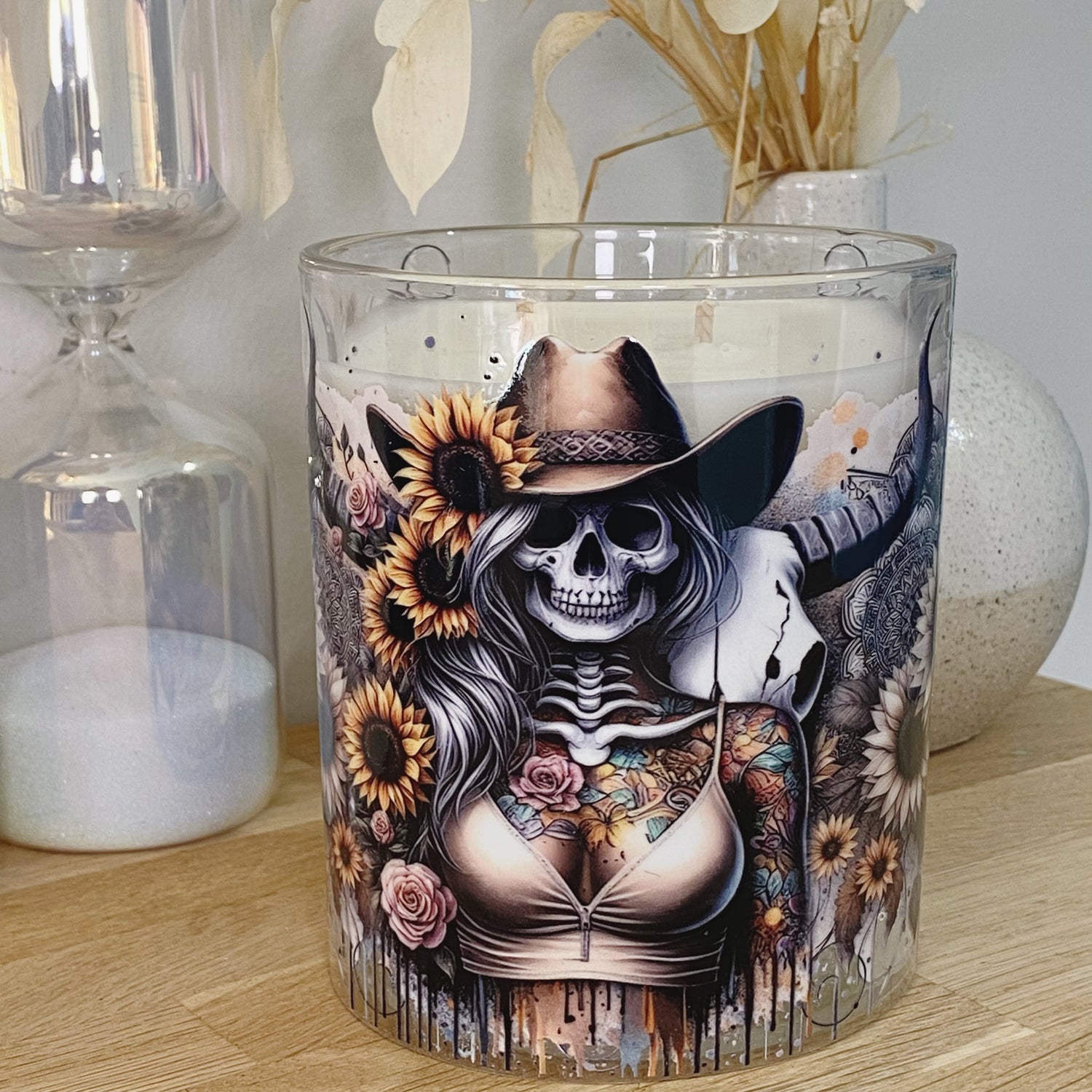 Sunflower Skull Horn Lady Xlarge Candle