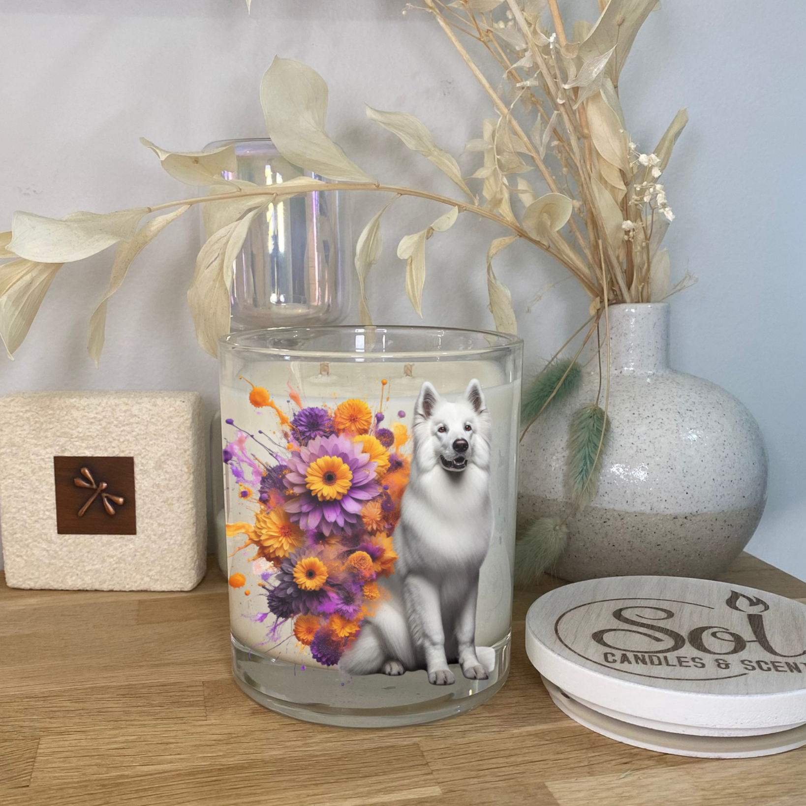 Swiss Shepherd White Sitting Xlarge Candle
