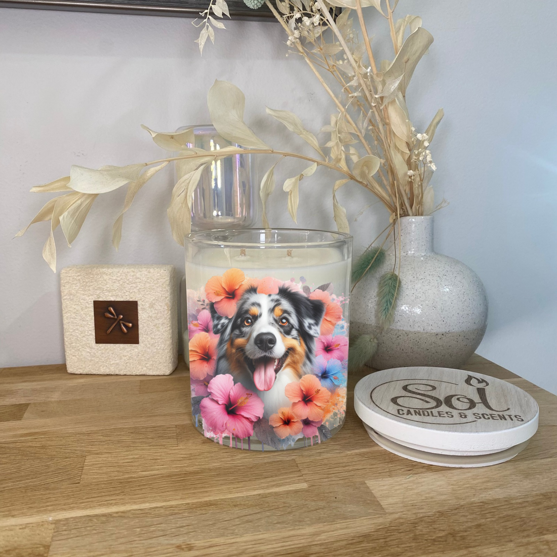 Australian Shepherd Blue Merle Smiling Xlarge Candle