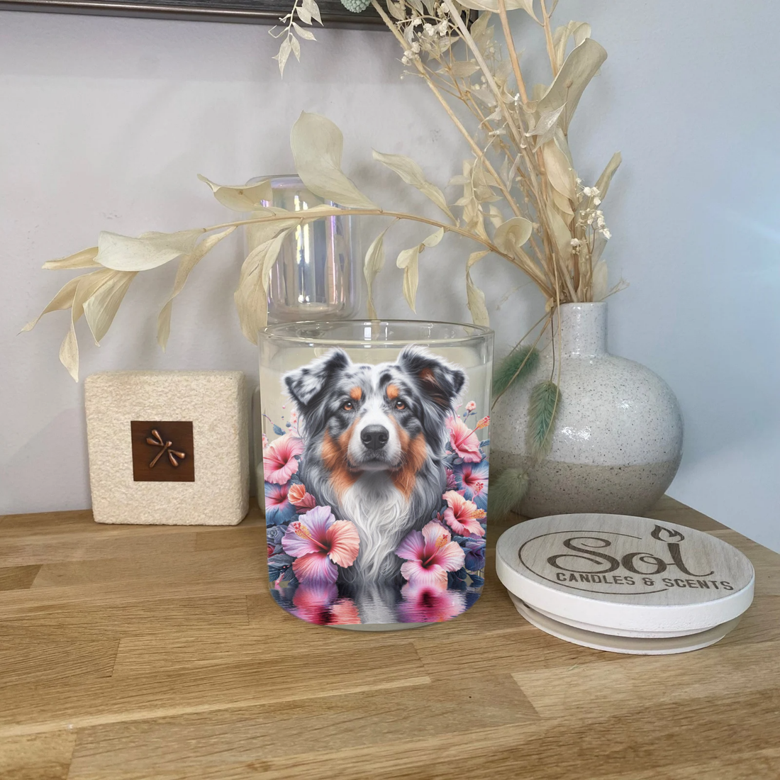 Australian Shepherd Proud Hibiscus Xlarge Candle