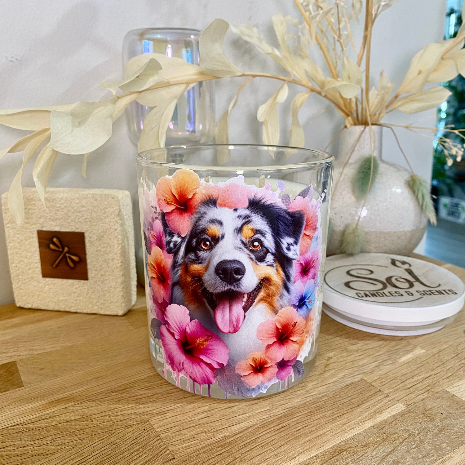 Australian Shepherd Blue Merle Smiling Xlarge Candle_Made in Queensland