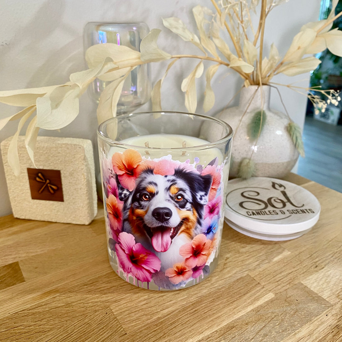 Australian Shepherd Blue Merle Smiling Xlarge Candle_Refillable