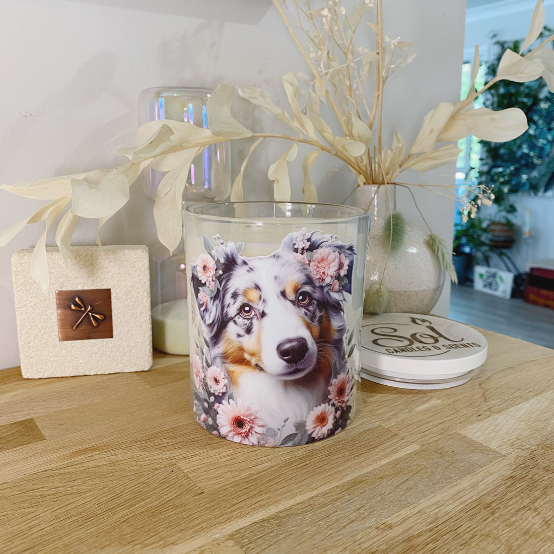 Australian Shepherd Dog Floral Xlarge Candle_Australian Made