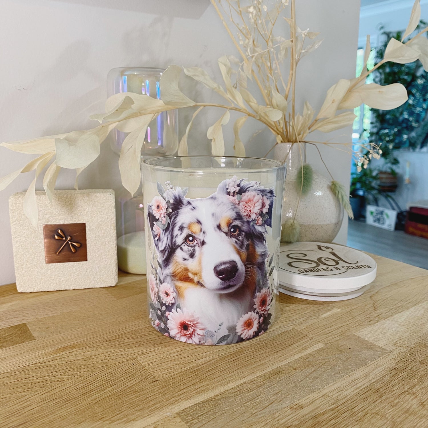 Australian Shepherd Dog Floral Xlarge Candle_Australian Made