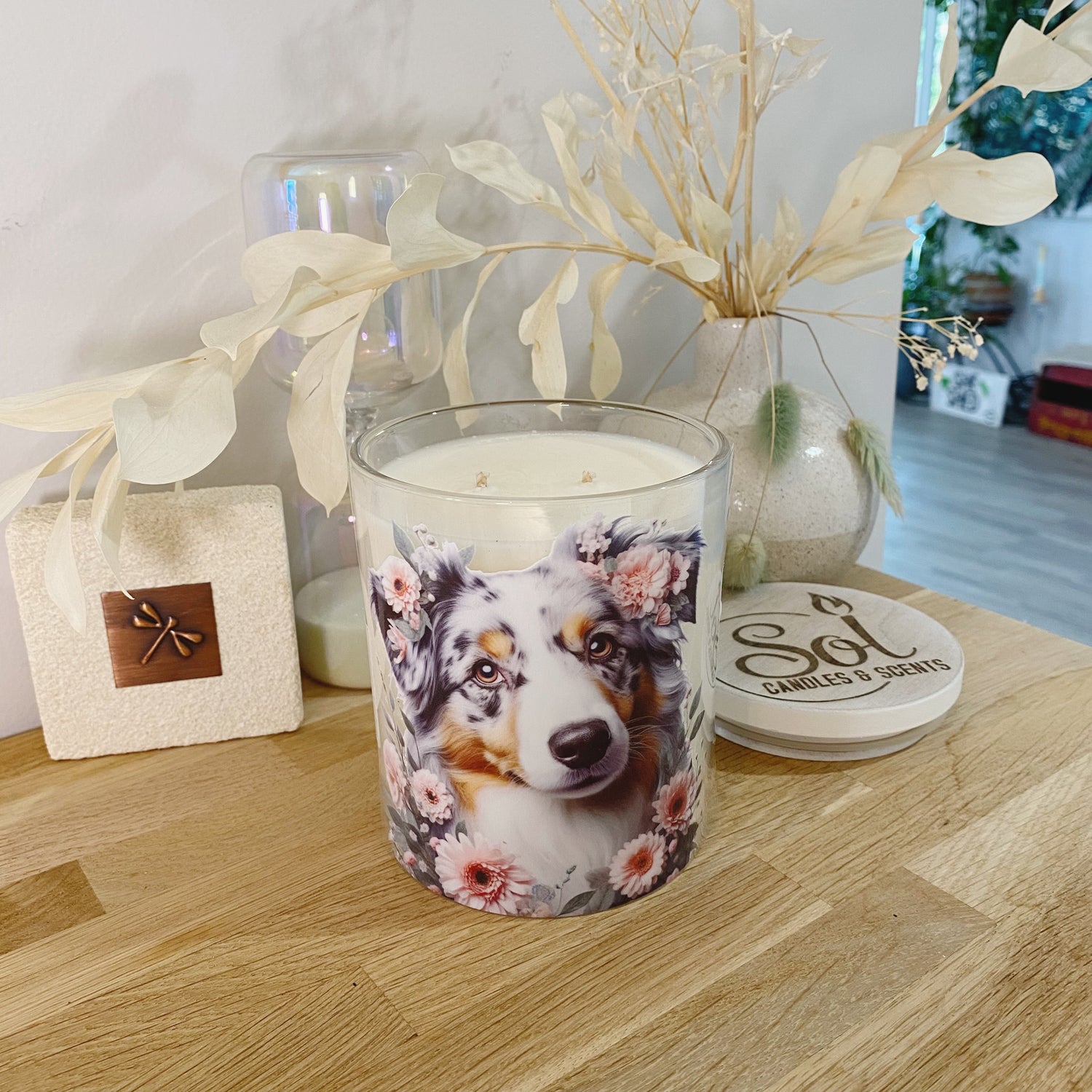Australian Shepherd Dog Floral Xlarge Candle_Made in Queensland_Refillable